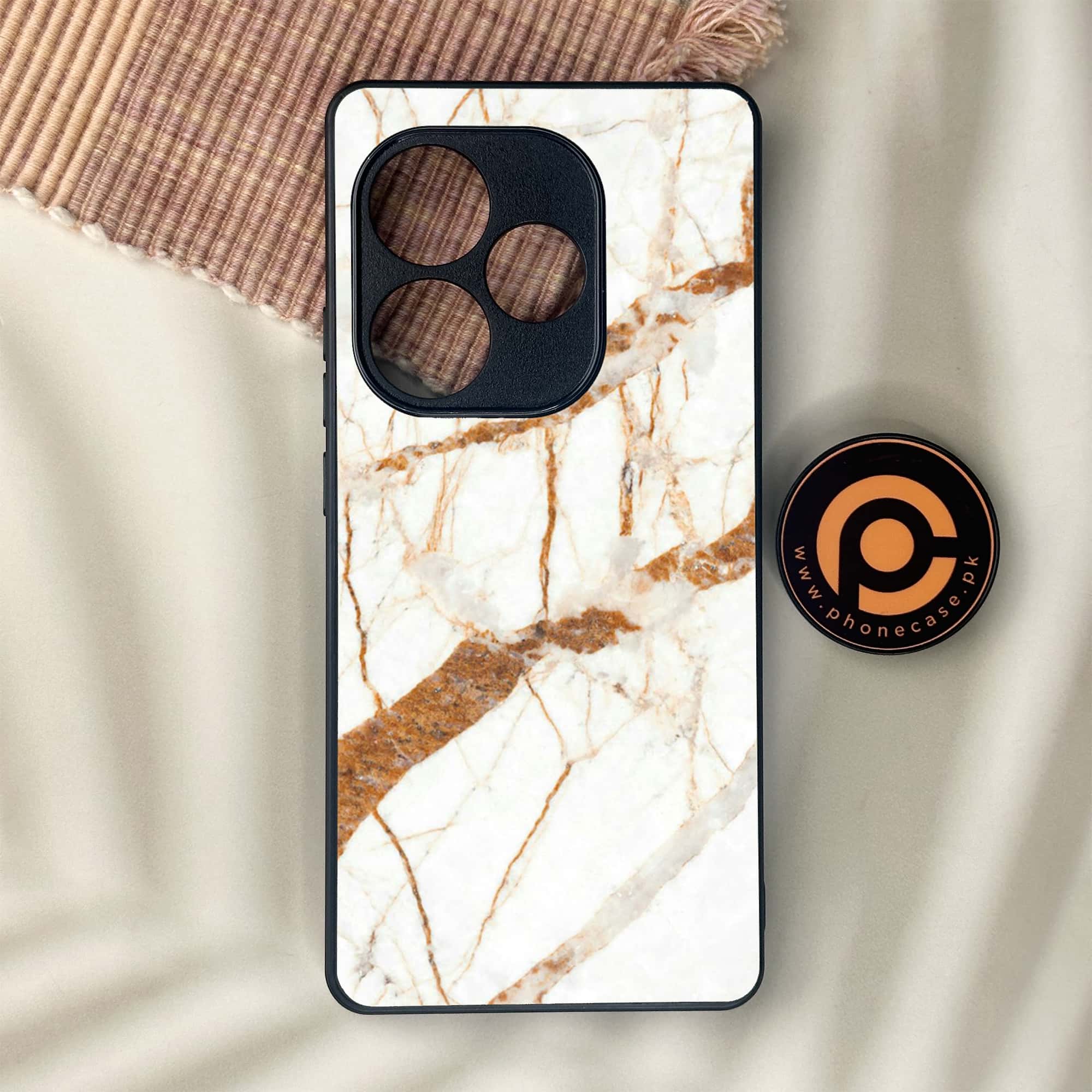 Realme GT 6 - White Marble Series - Premium Metal Printed soft Bumper shock Proof Case