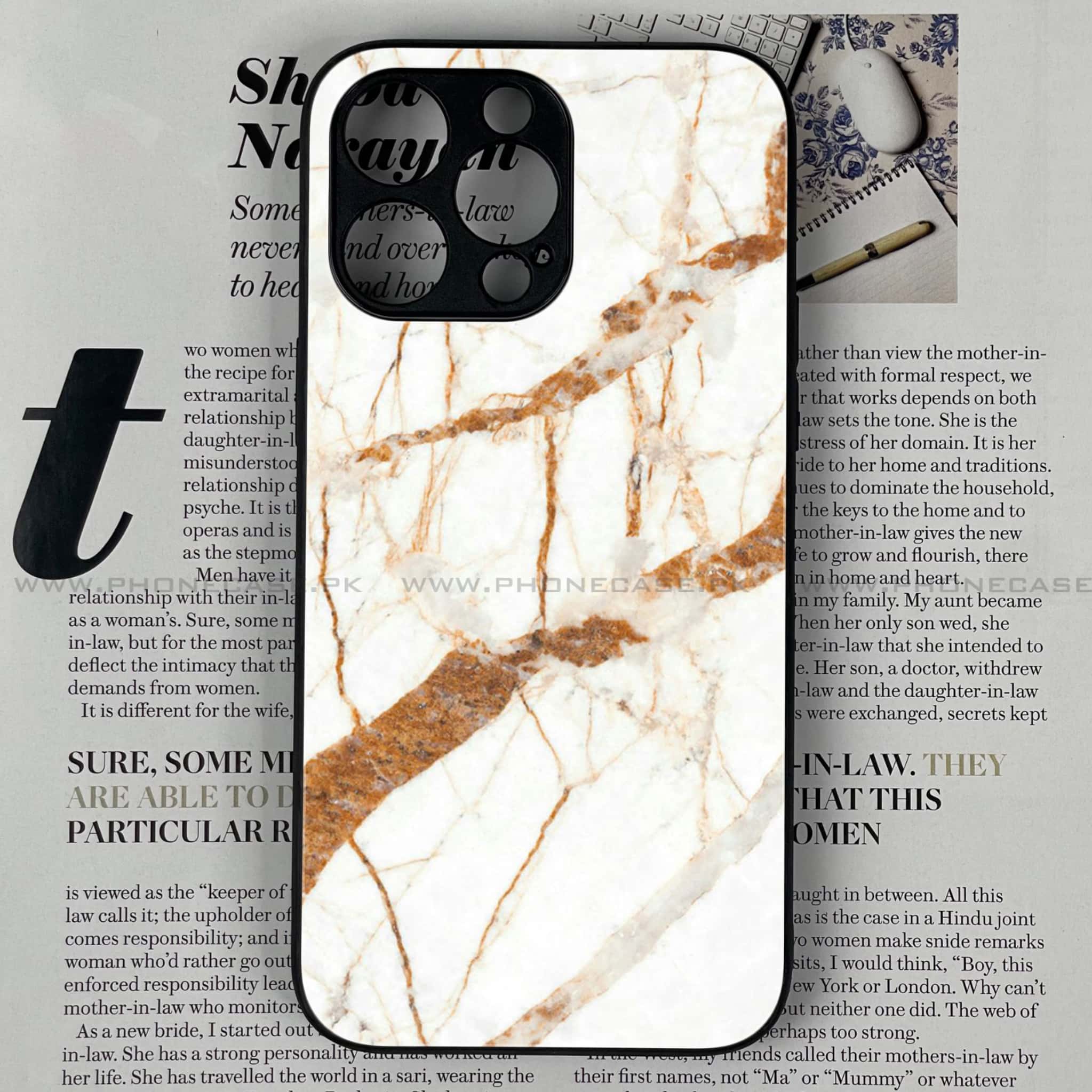 iPhone 14 Pro - White Marble Series - Premium Printed Glass soft Bumper shock Proof Case