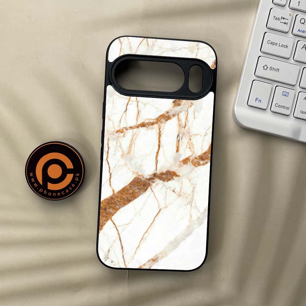 Google Pixel 10  - White Marble series - Premium Metal Printed soft Bumper Shockof Case