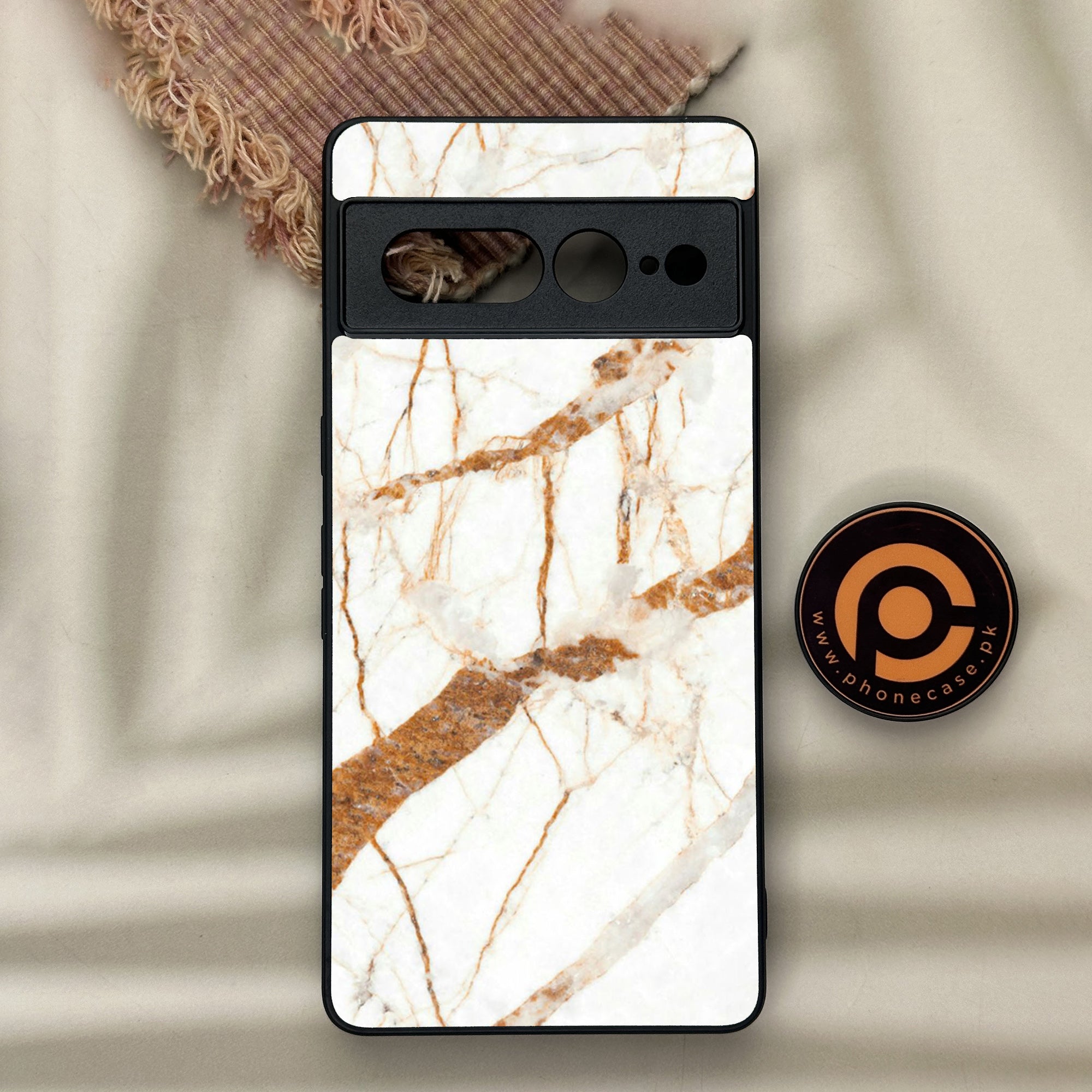 Google Pixel 7 Pro - White Marble Series - Premium Metal Printed soft Bumper Shock Proof Case