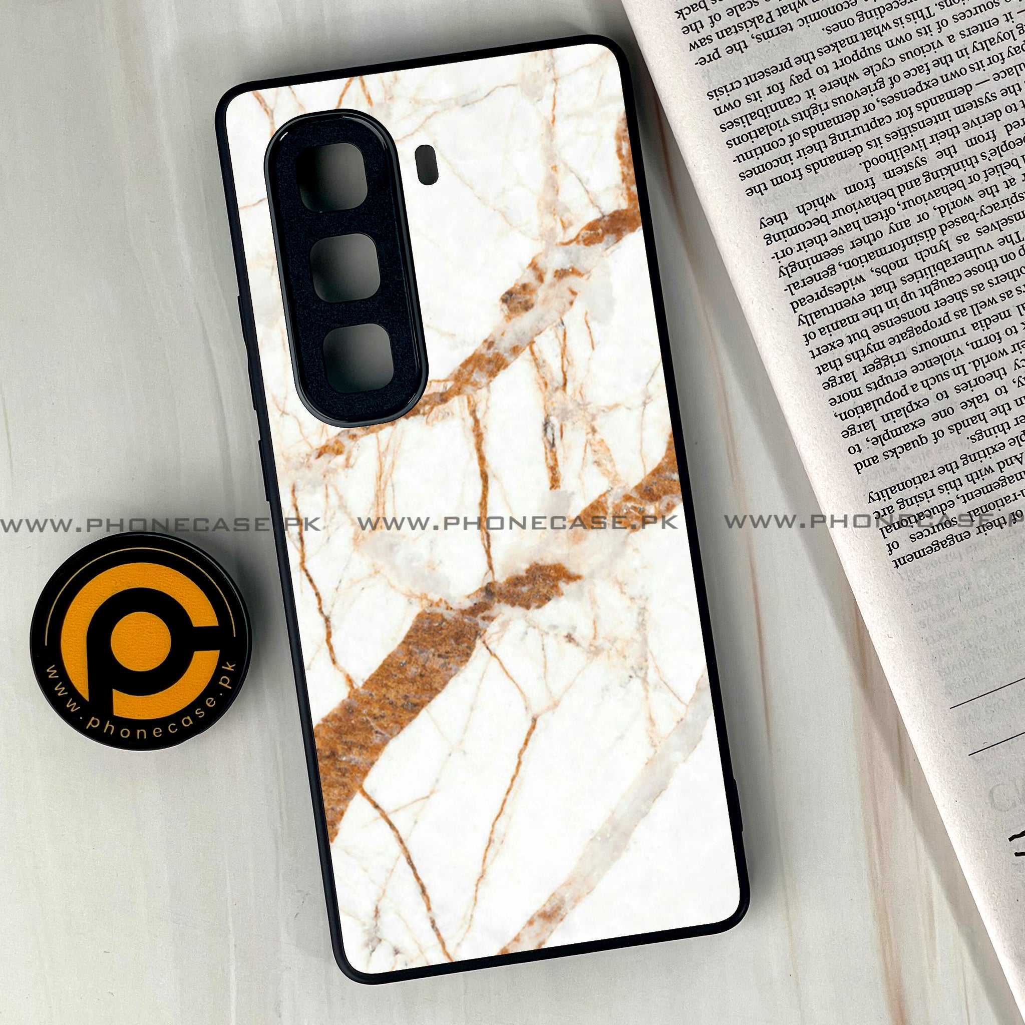 Infinix Hot 50 Pro Plus - White Marble series - Premium Printed Glass soft Bumper shock Proof Case