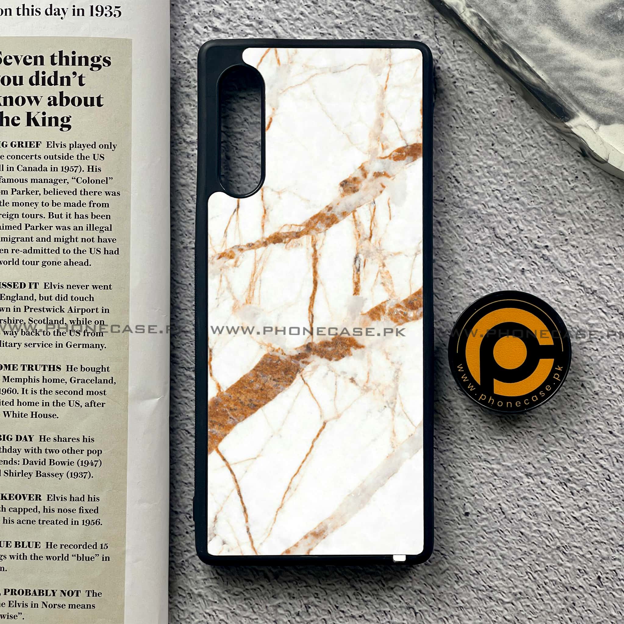 LG G9 - White Marble Series - Premium Metal Printed soft Bumper shock Proof Case