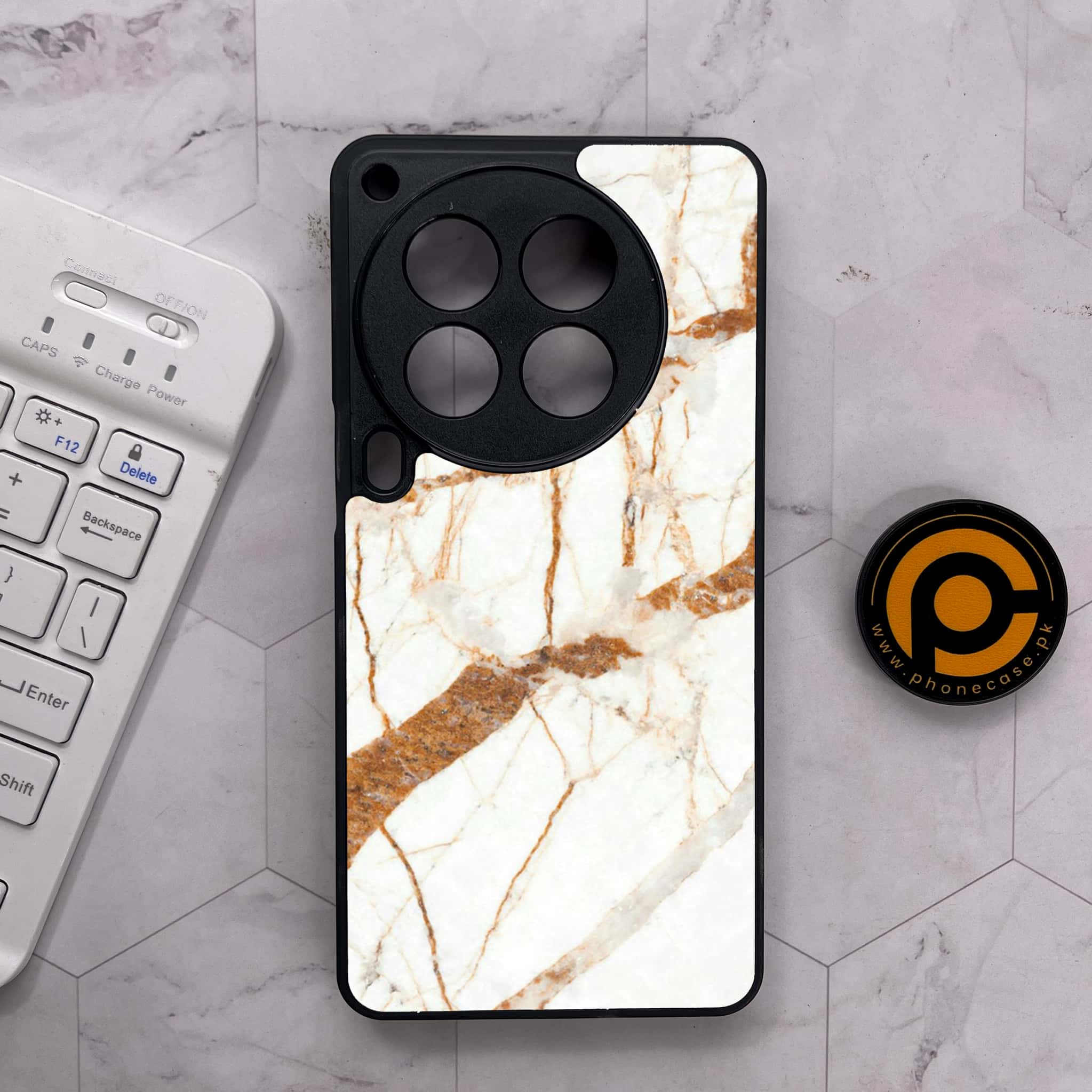 Tecno Camon 30 Premier - White Marble Series - Premium Metal Printed soft Bumper shock Proof Case