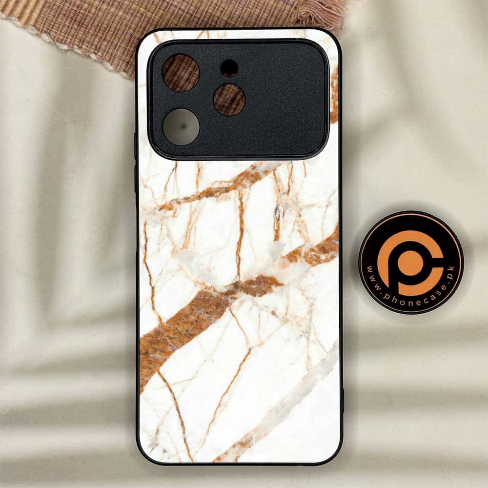 Tecno Spark 40 - White Marble Series - Premium Metal Printed soft Bumper shock Proof Case