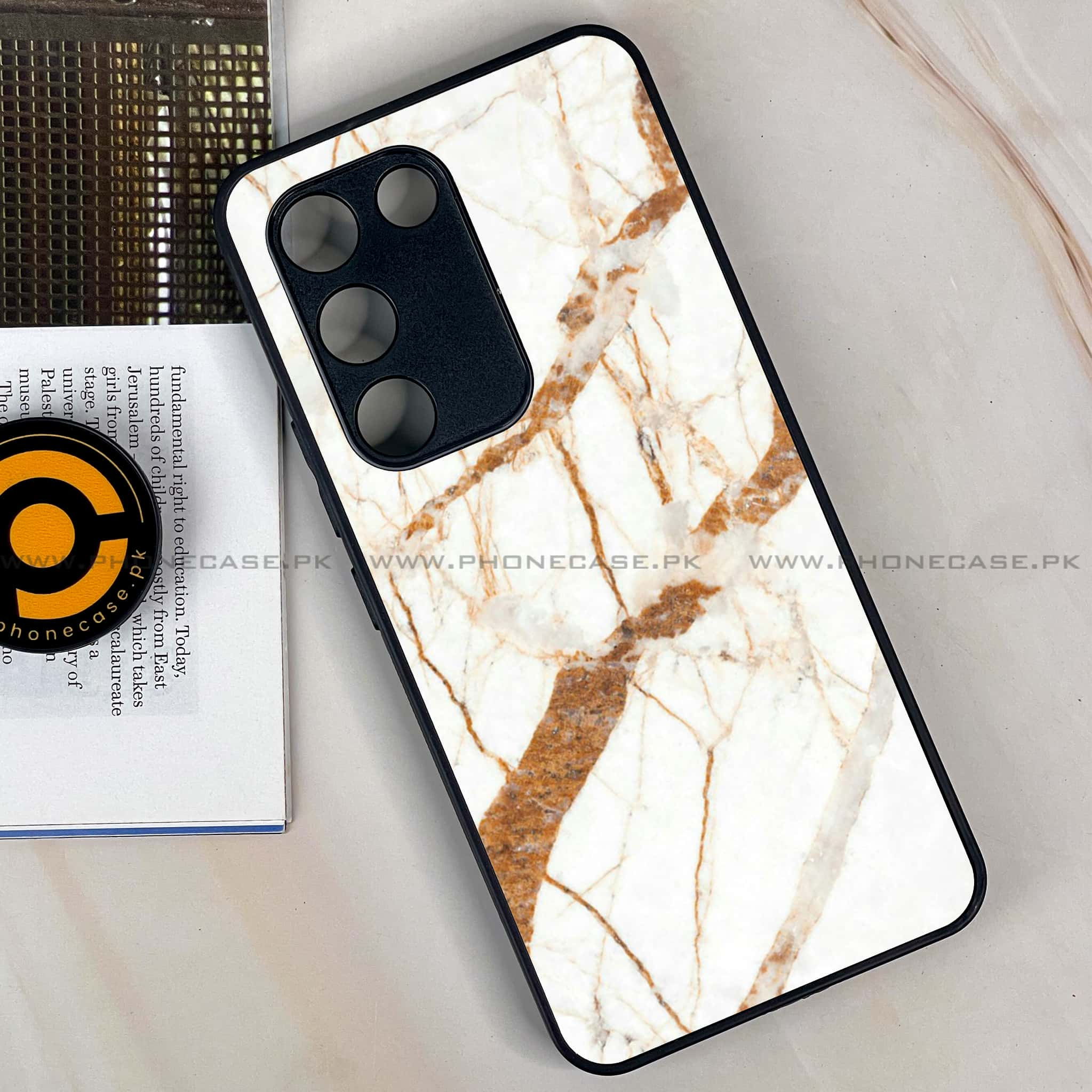 Vivo Y100 - White Marble series - Premium Printed Glass soft Bumper shock Proof Case