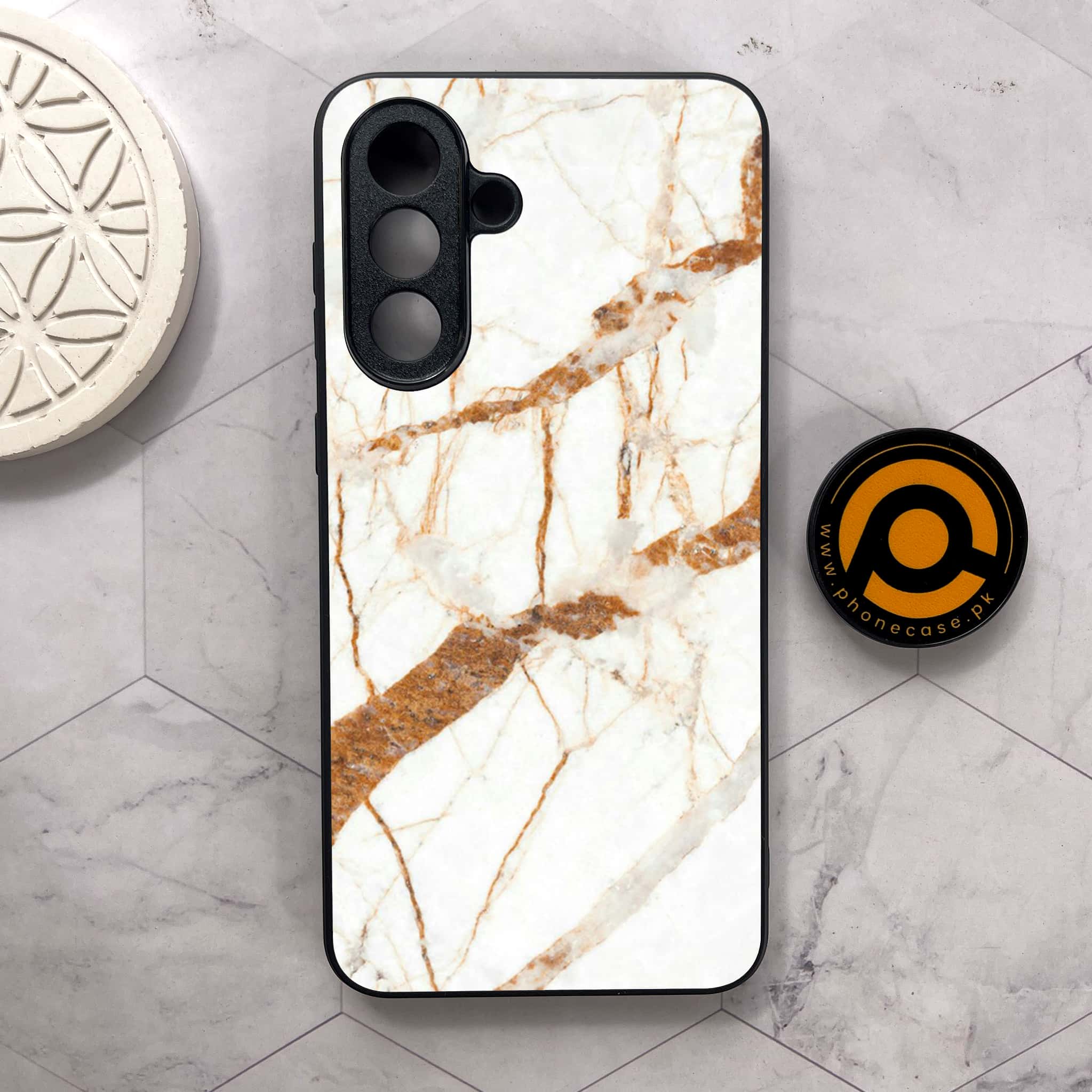 Samsung Galaxy A26 5G - White Marble series - Premium Metal Printed soft Bumper shock Proof Case