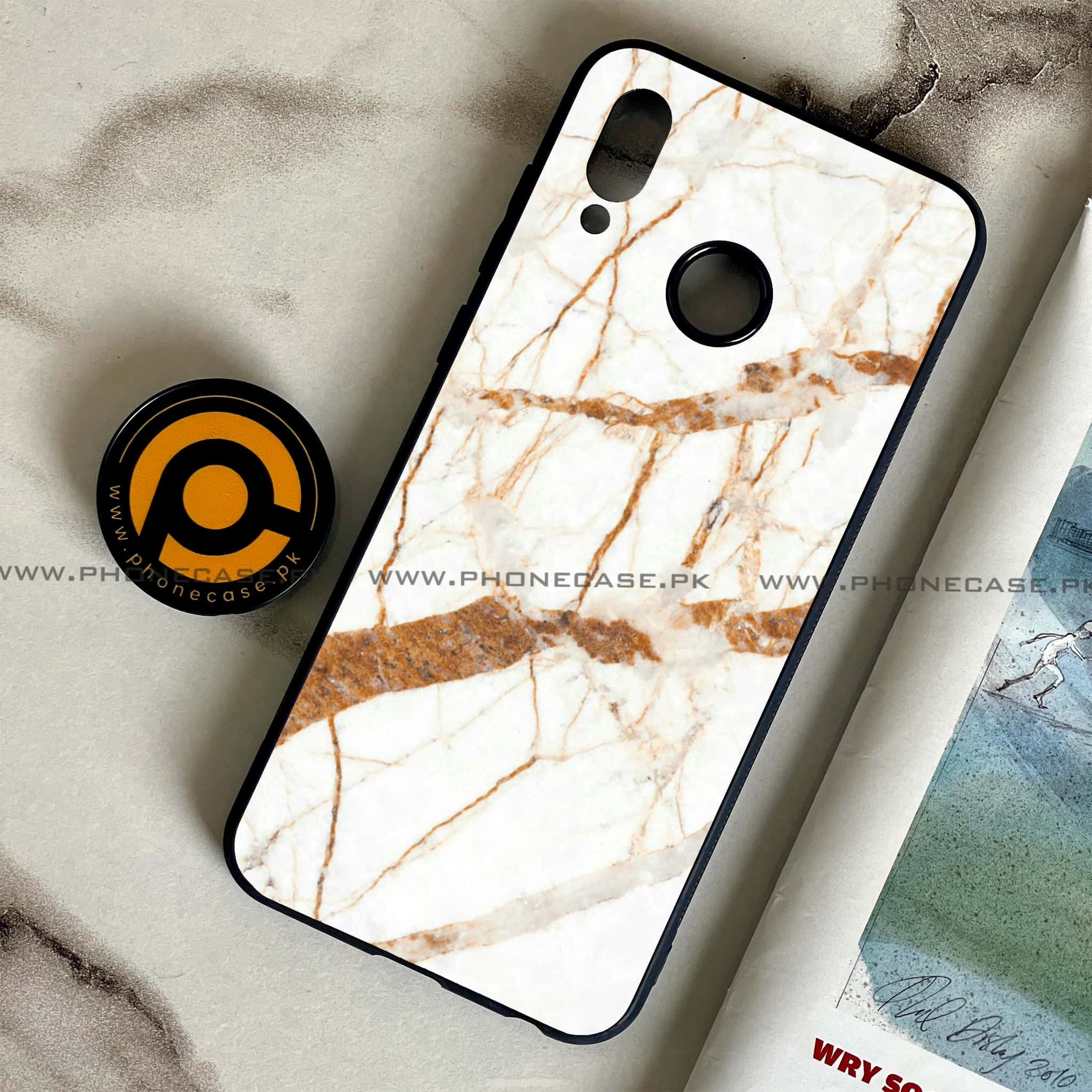 Huawei Honor Play - White Marble Series - Premium Printed Glass soft Bumper shock Proof Case