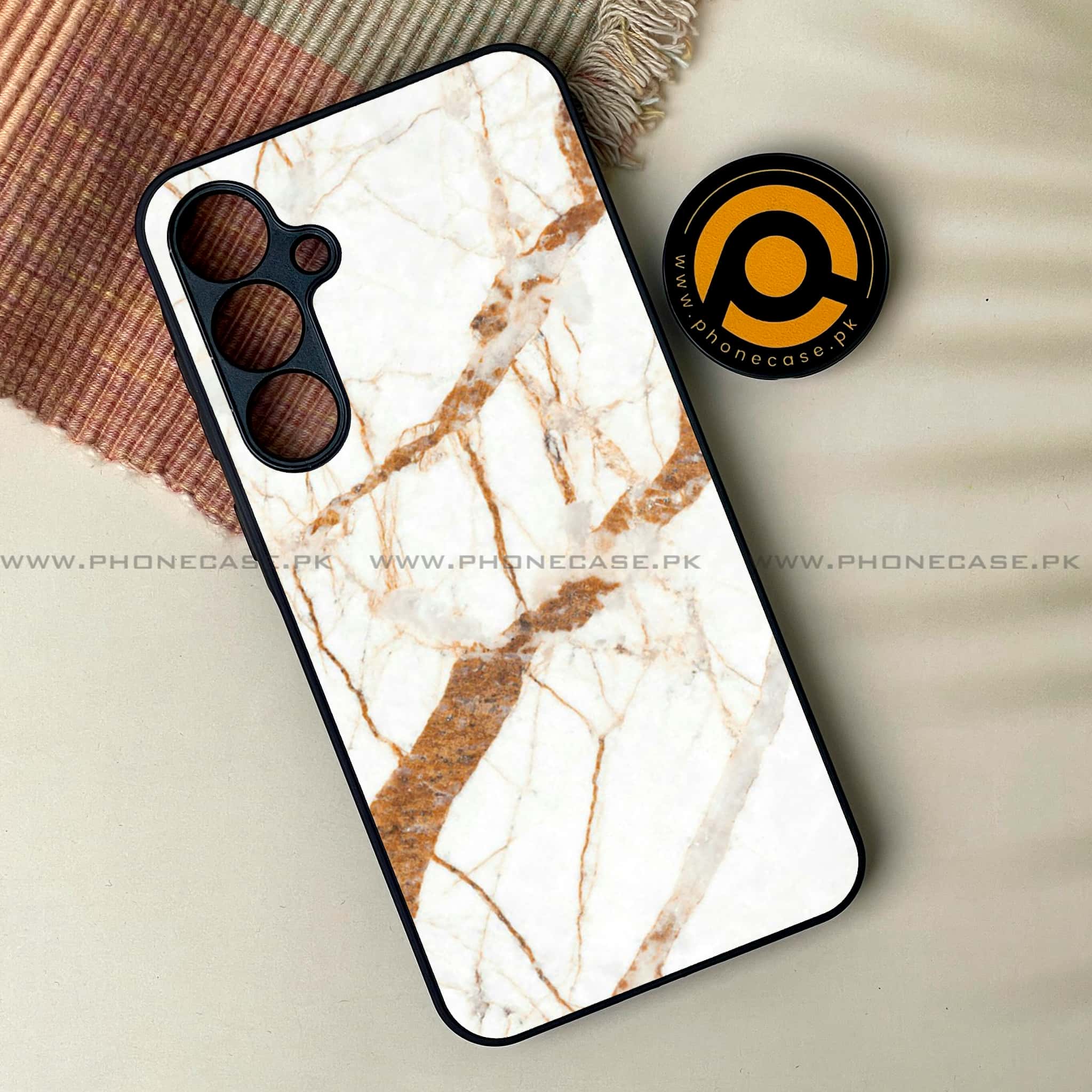 Samsung Galaxy A24 4G - White Marble Series - Premium Printed Glass soft Bumper shock Proof Case