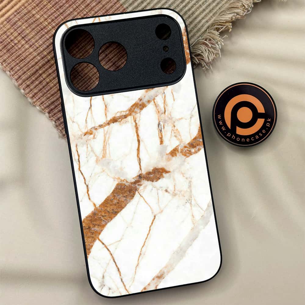 iPhone 17 Pro Max - White Marble Series - Premium Metal Printed soft Bumper shock Proof Case