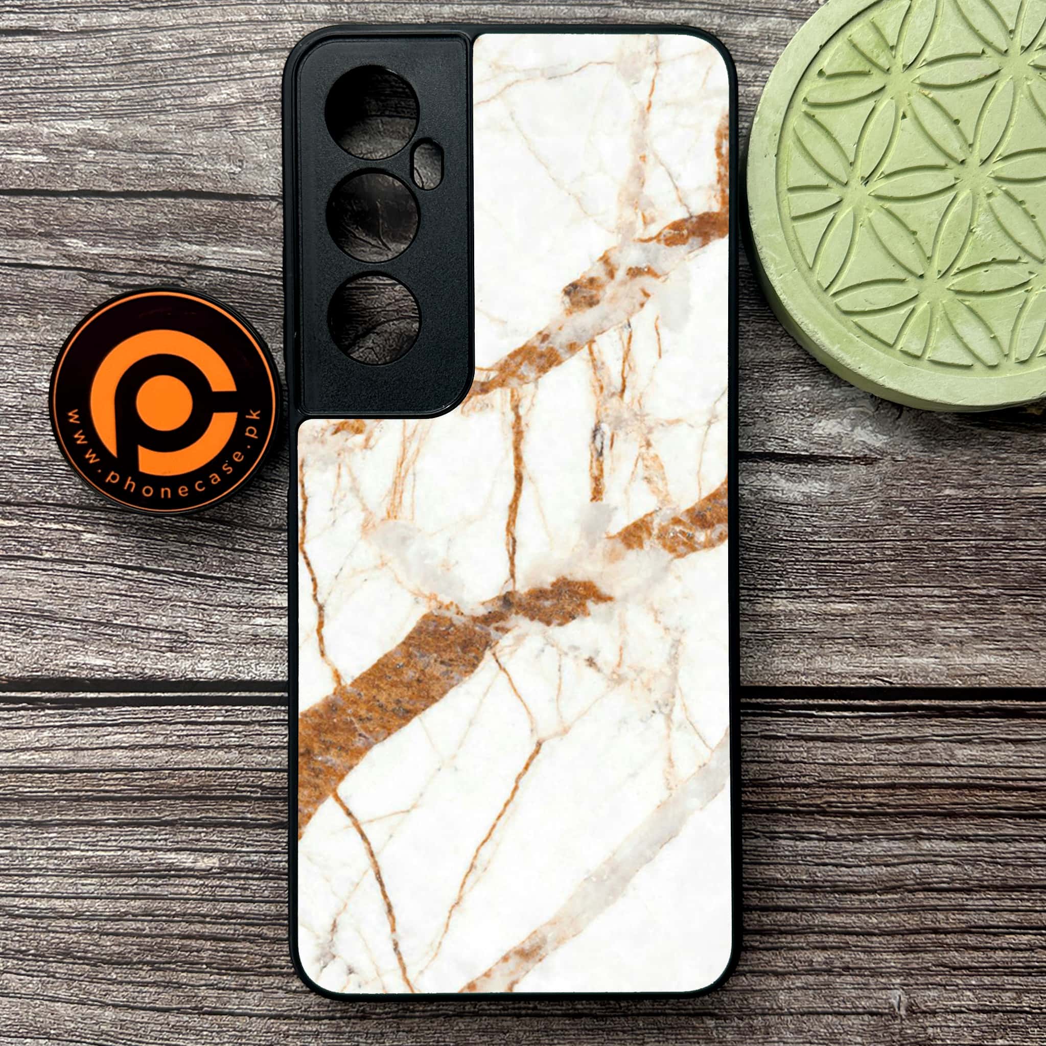 Realme C65  - White Marble Series - Premium Metal Printed soft Bumper shock Proof Case