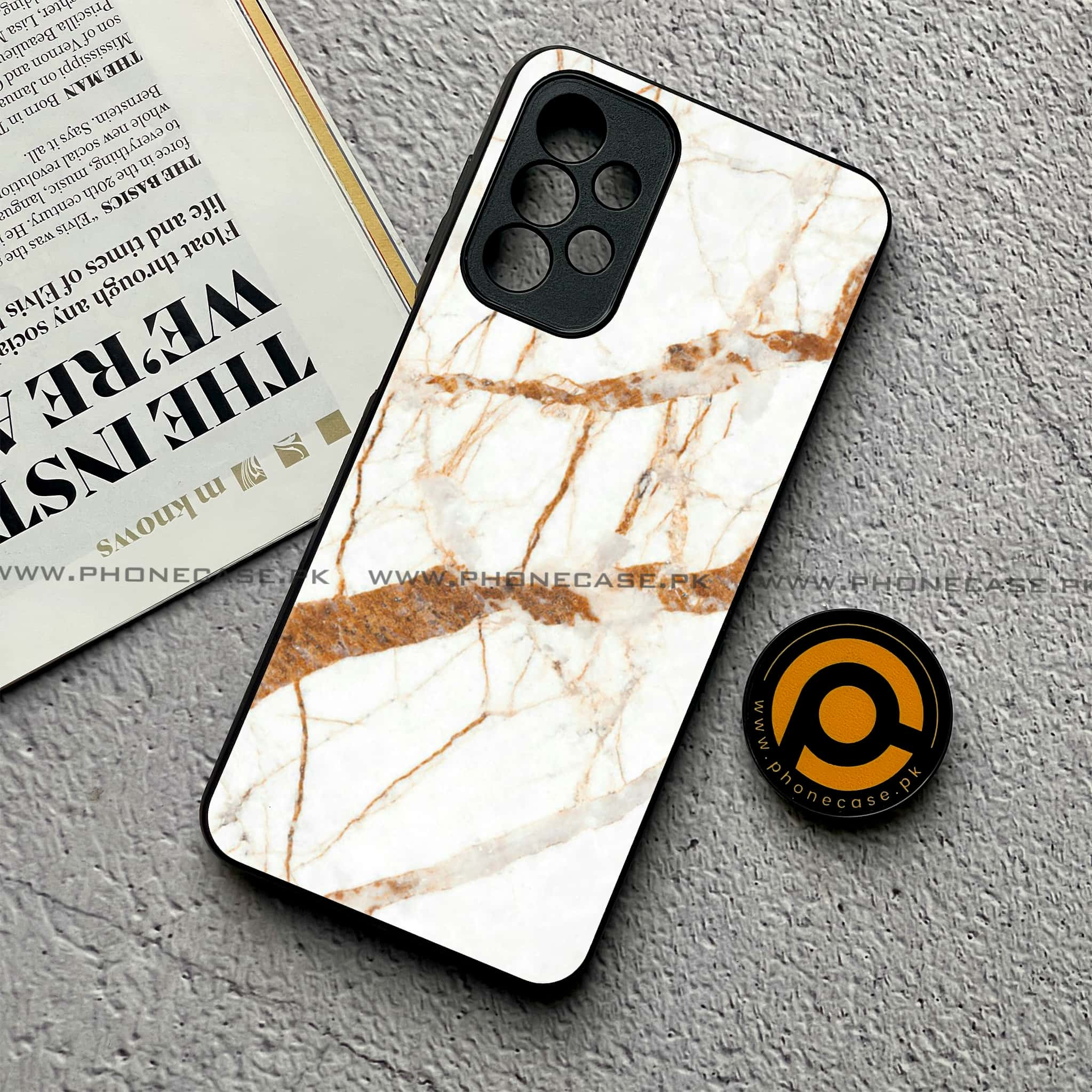 Samsung Galaxy A23 - White Marble Series - Premium Printed Glass soft Bumper shock Proof Case