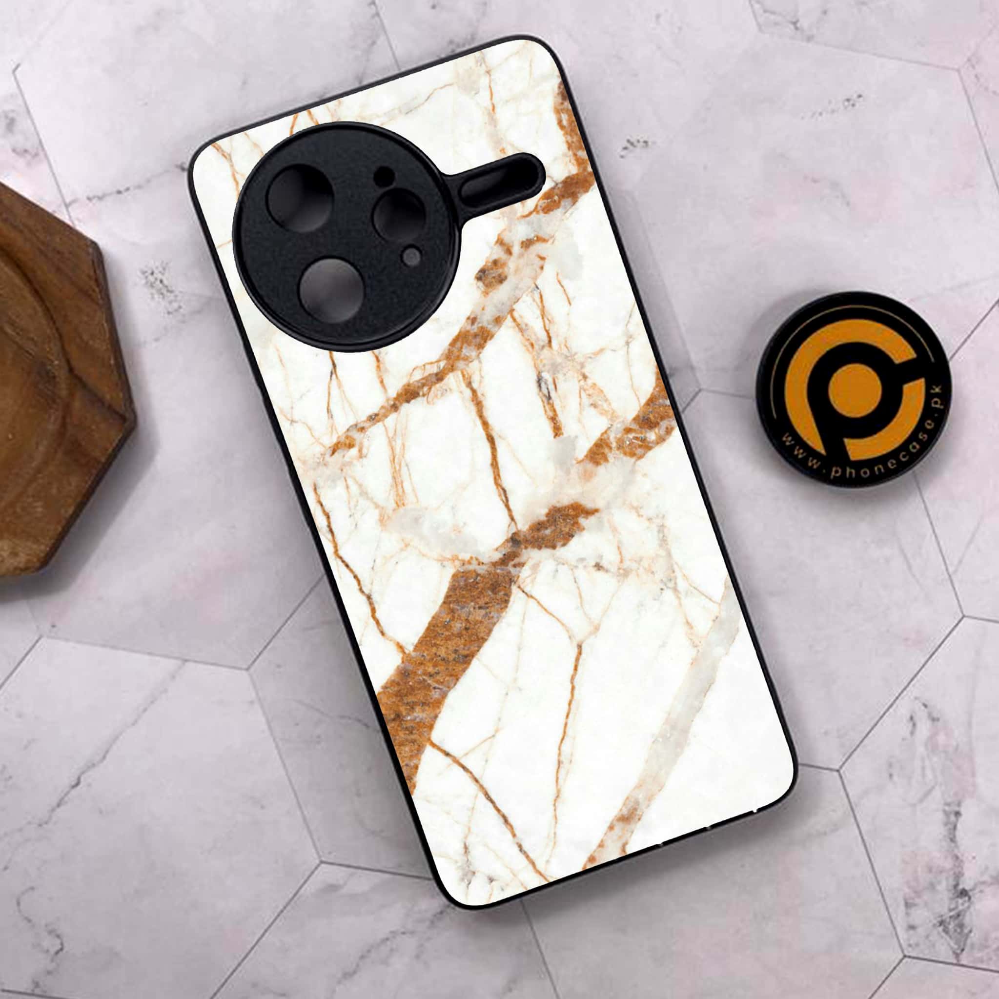 Xiaomi Poco F7 Ultra 5G - White Marble Series - Premium Metal Printed soft Bumper shock Proof Case