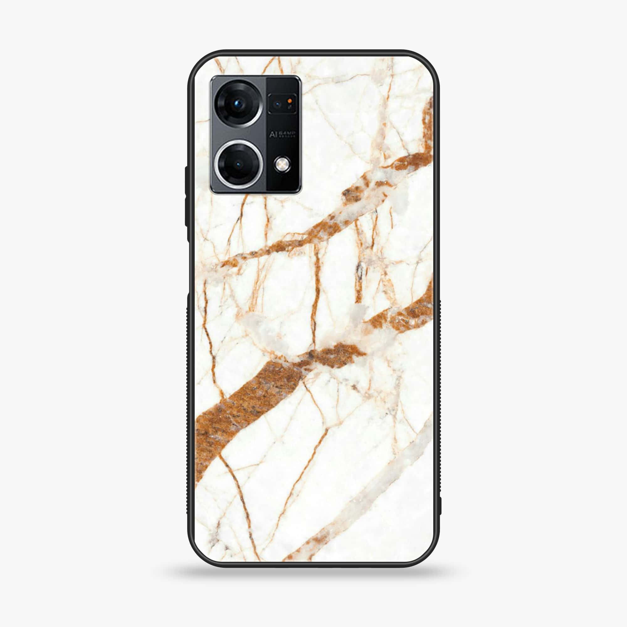 Oppo Reno 7 - White Marble series - Premium Printed Glass soft Bumper shock Proof Case