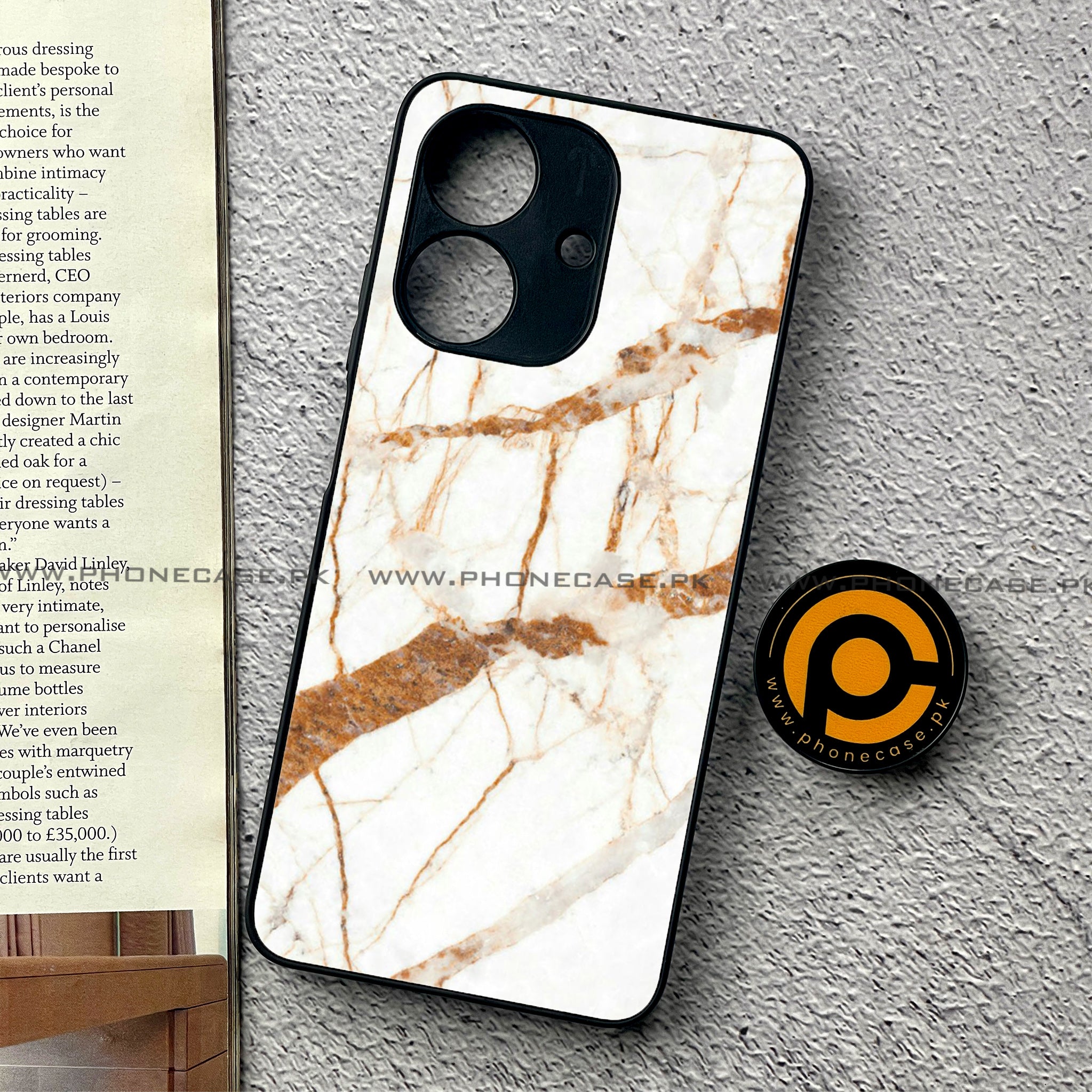 Realme Note 60 - White Marble Series - Premium Printed Glass soft Bumper shock Proof Case