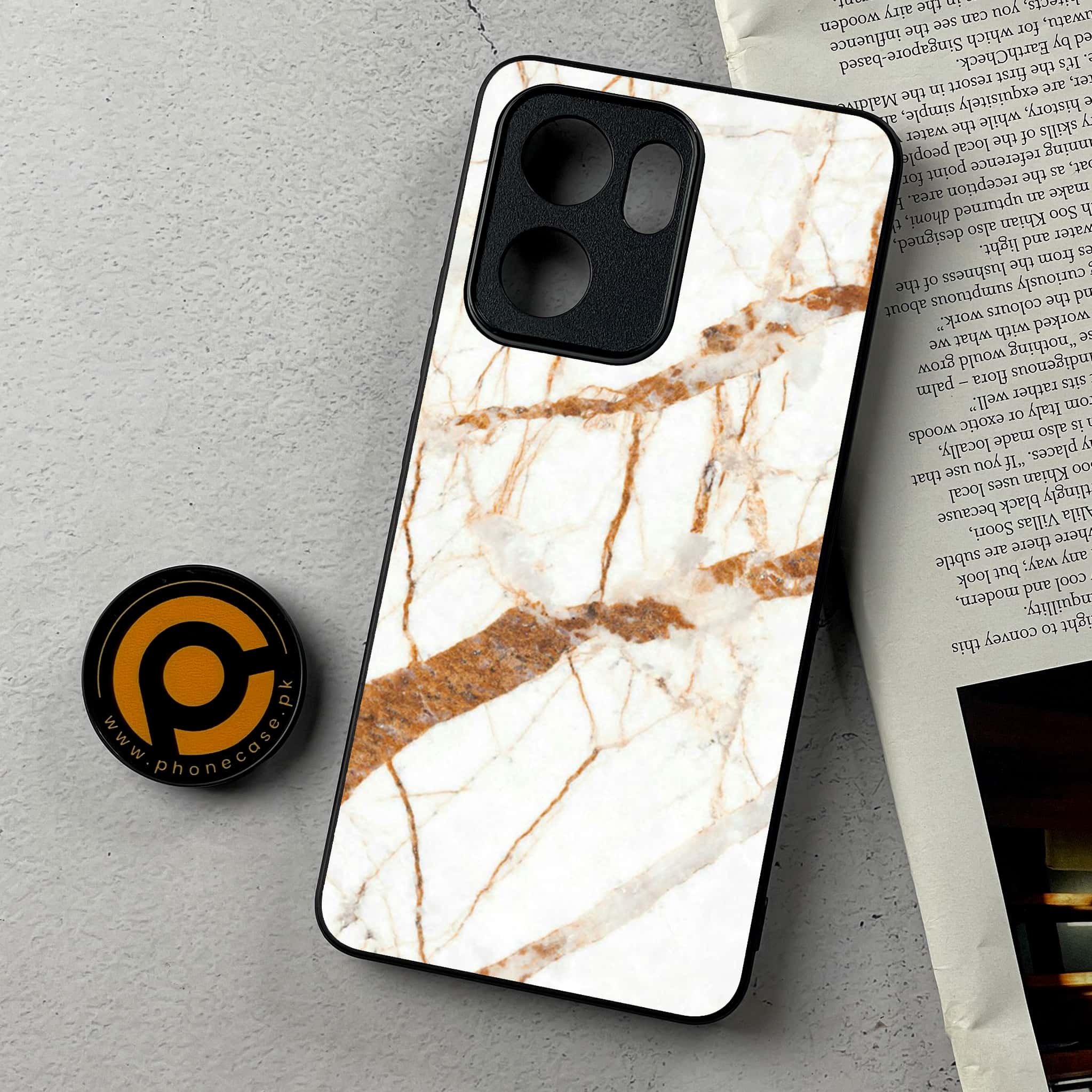 Oppo Reno 13F - White Marble Series - Premium Metal Printed Soft Bumper Shockproof Case