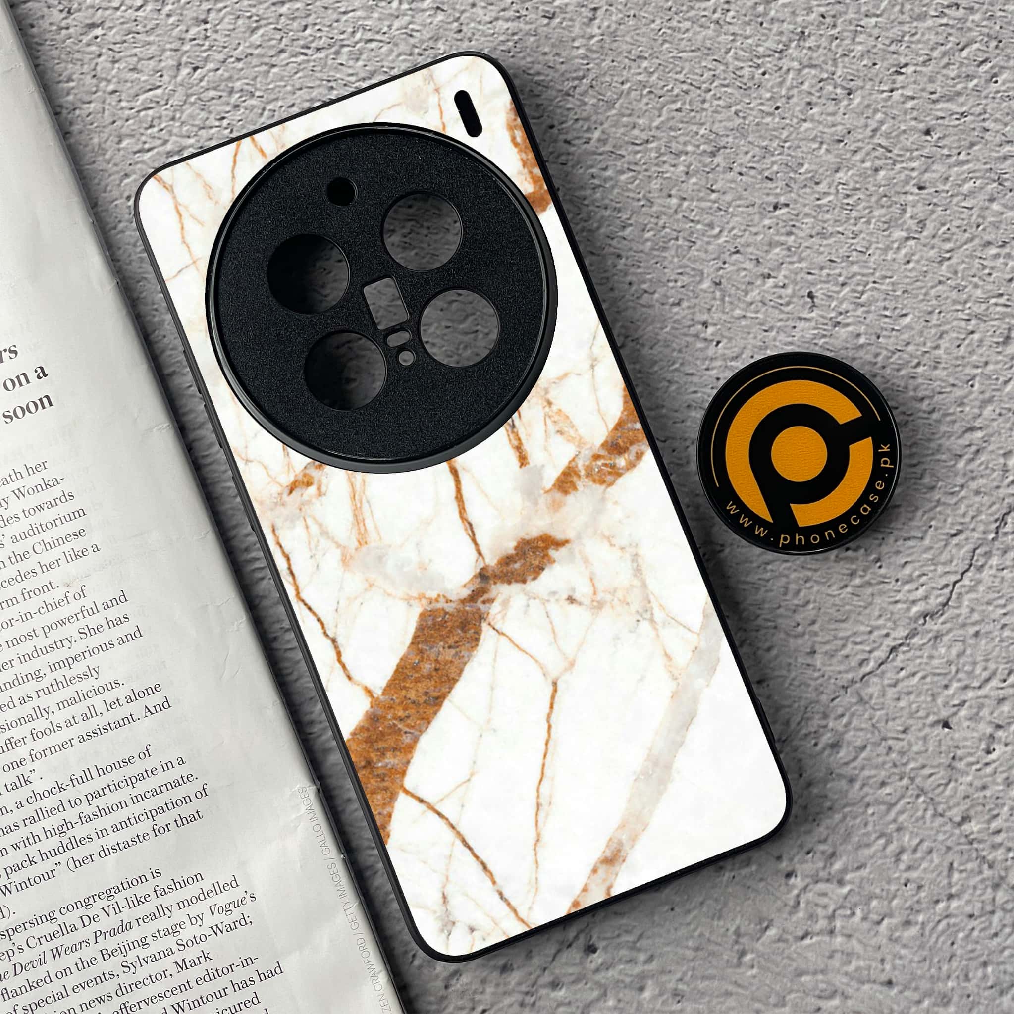Vivo X200 Pro - White Marble Series - Premium Metal  Printed soft Bumper shock Proof Case
