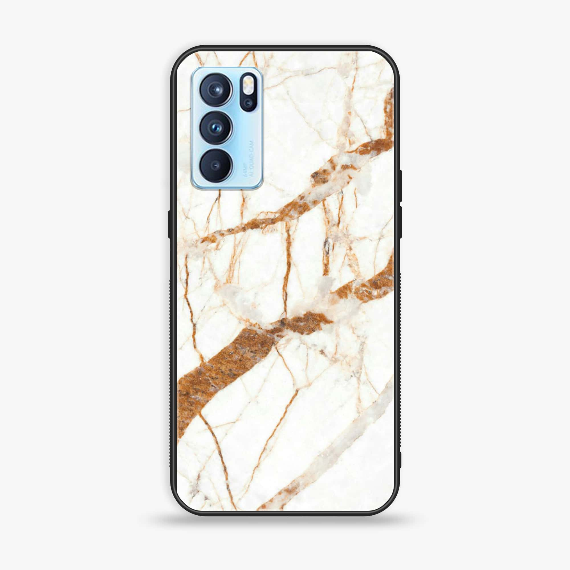 Oppo Reno 6 Pro - White Marble Series - Premium Printed Glass soft Bumper shock Proof Case