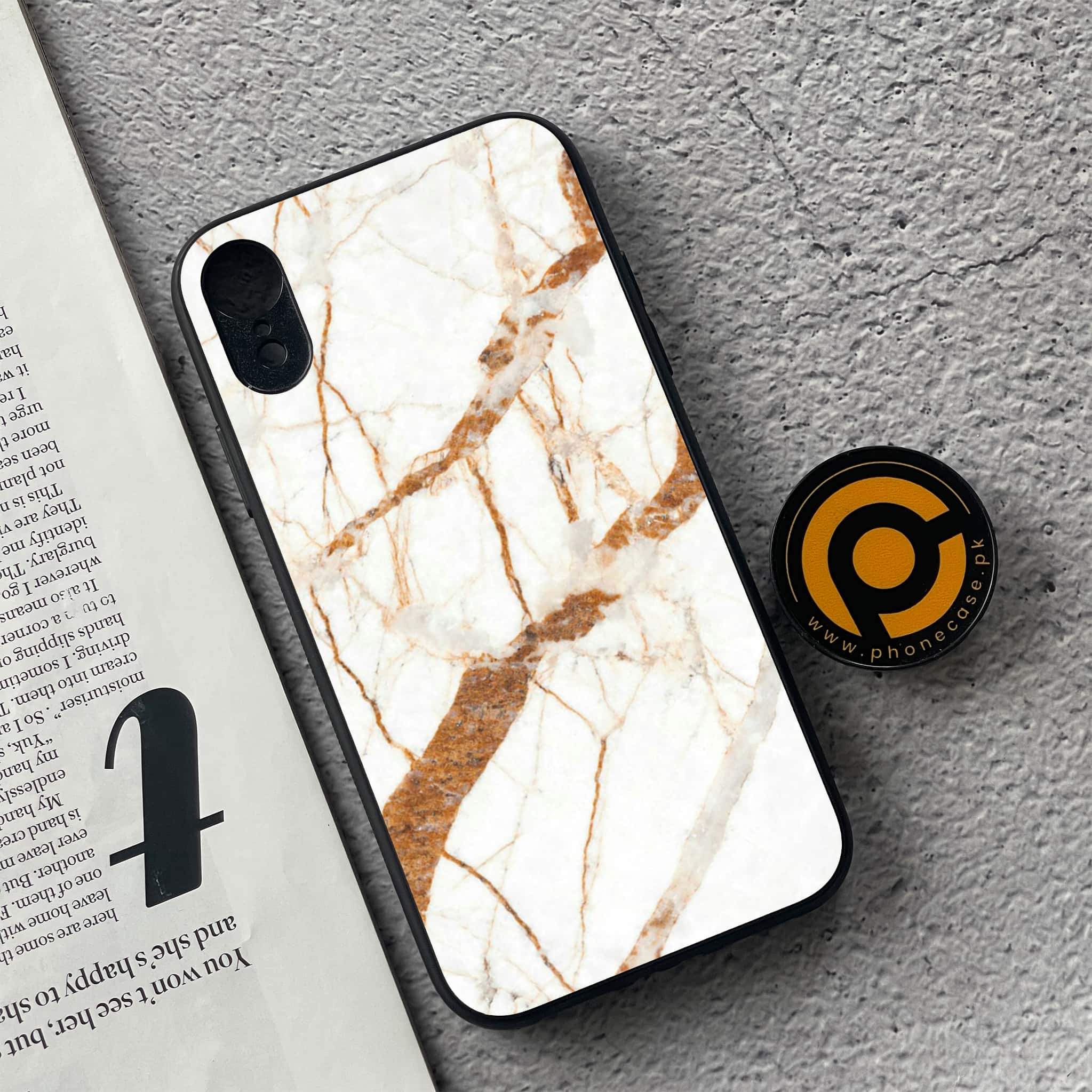 iPhone XR - White Marble Series - Premium Metal Printed soft Bumper shock Proof Case