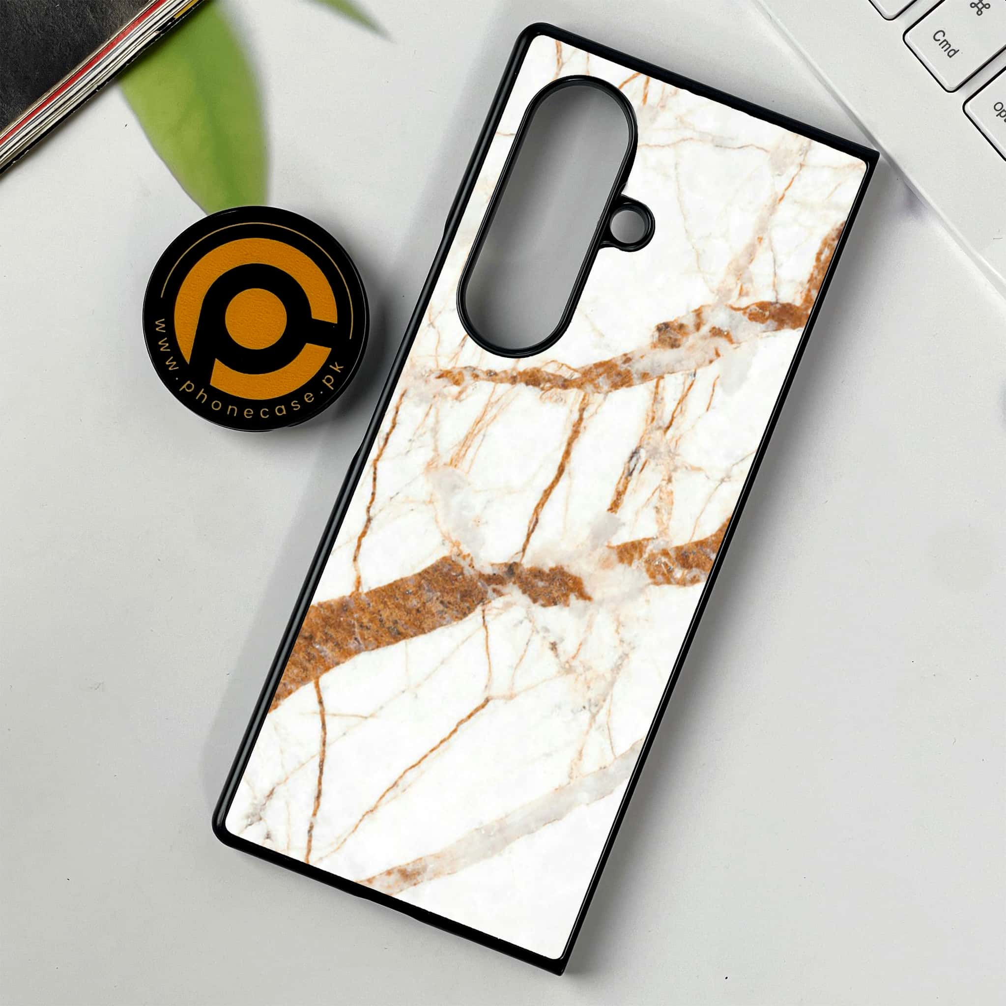 Samsung Galaxy Z Fold 7 - White Marble series - Premium Metal Printed soft Bumper shock Proof Case