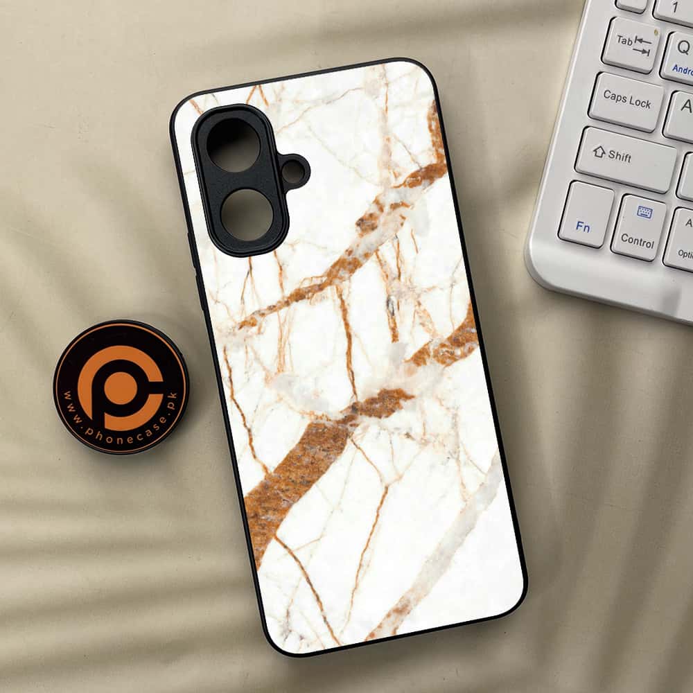 Tecno Spark Go 2 - White Marble series - Premium Metal Printed soft Bumper Shock Proof Case