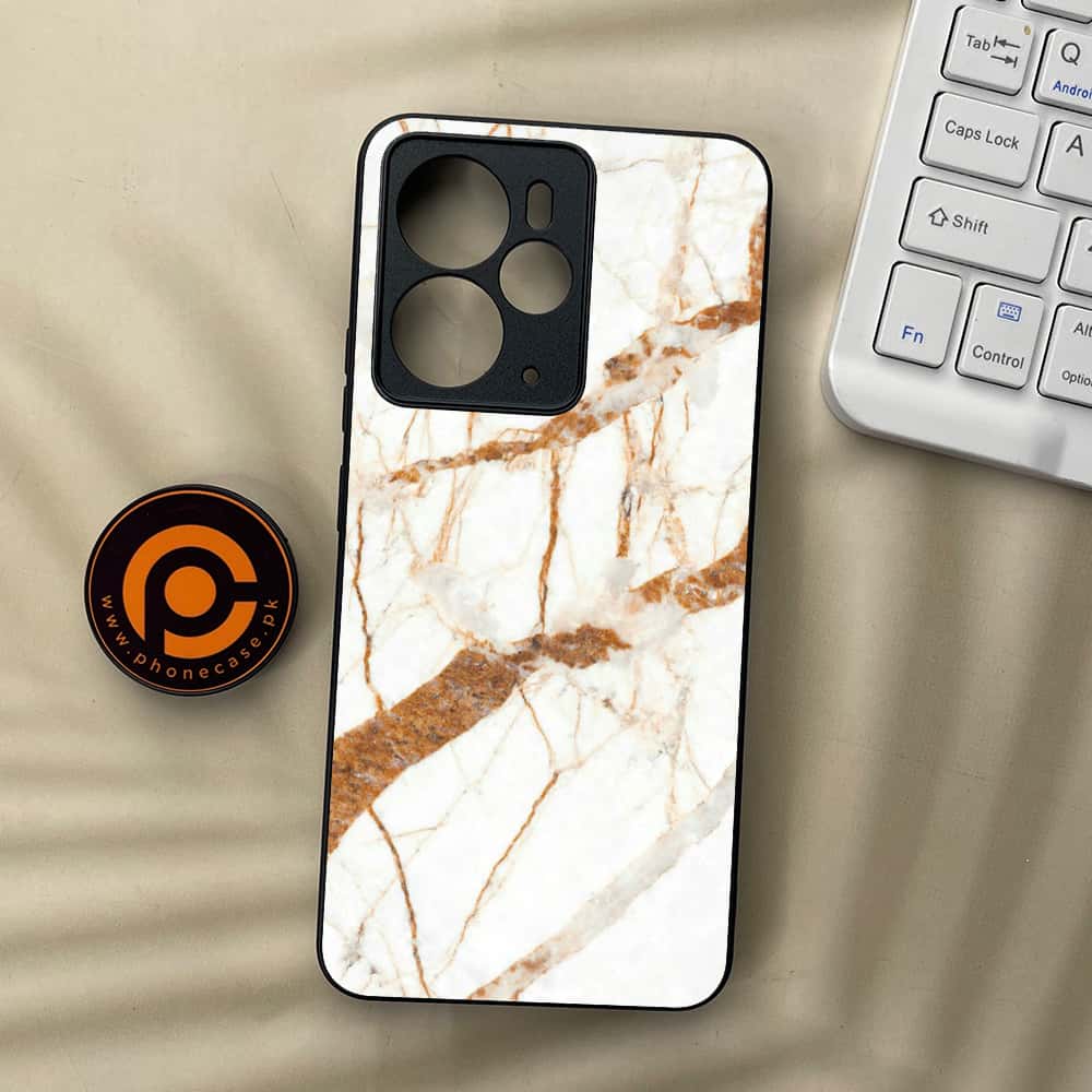 Realme 14T 5G - White Marble series - Premium Metal Printed soft Bumper Shock Proof Case