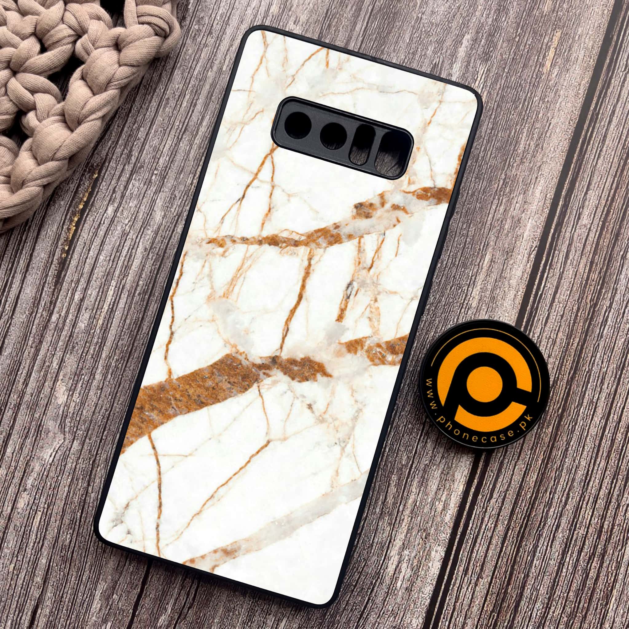 Samsung Galaxy Note 8 - White Marble Series - Premium Metal Printed soft Bumper shock Proof Case