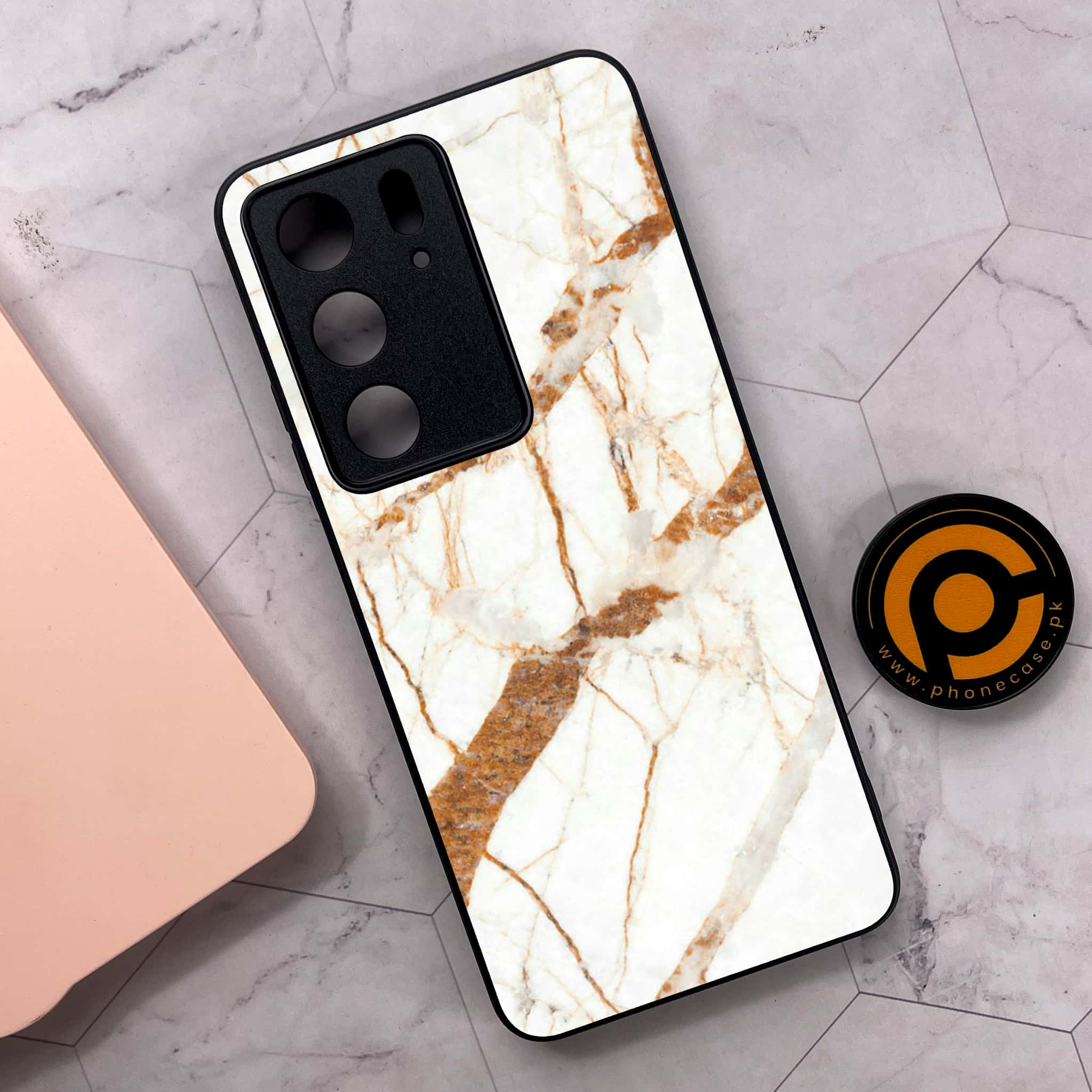 Realme C75x 4G - White Marble Series - Premium Metal Printed soft Bumper shock Proof Case