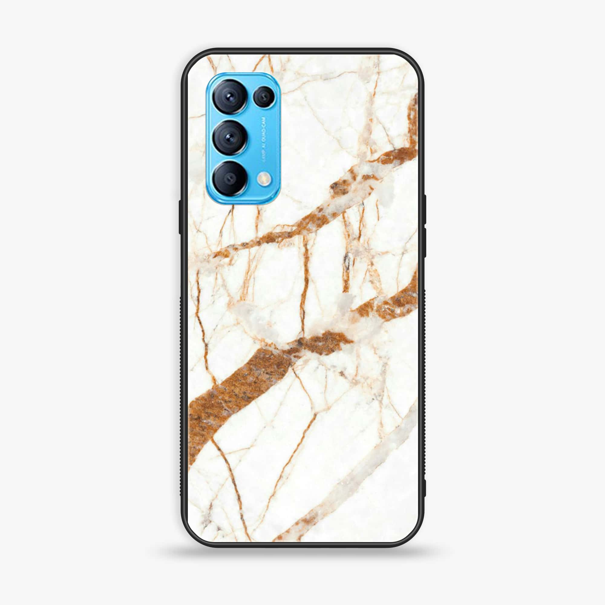 Oppo Reno 5 - White Marble Series - Premium Printed Glass soft Bumper shock Proof Case