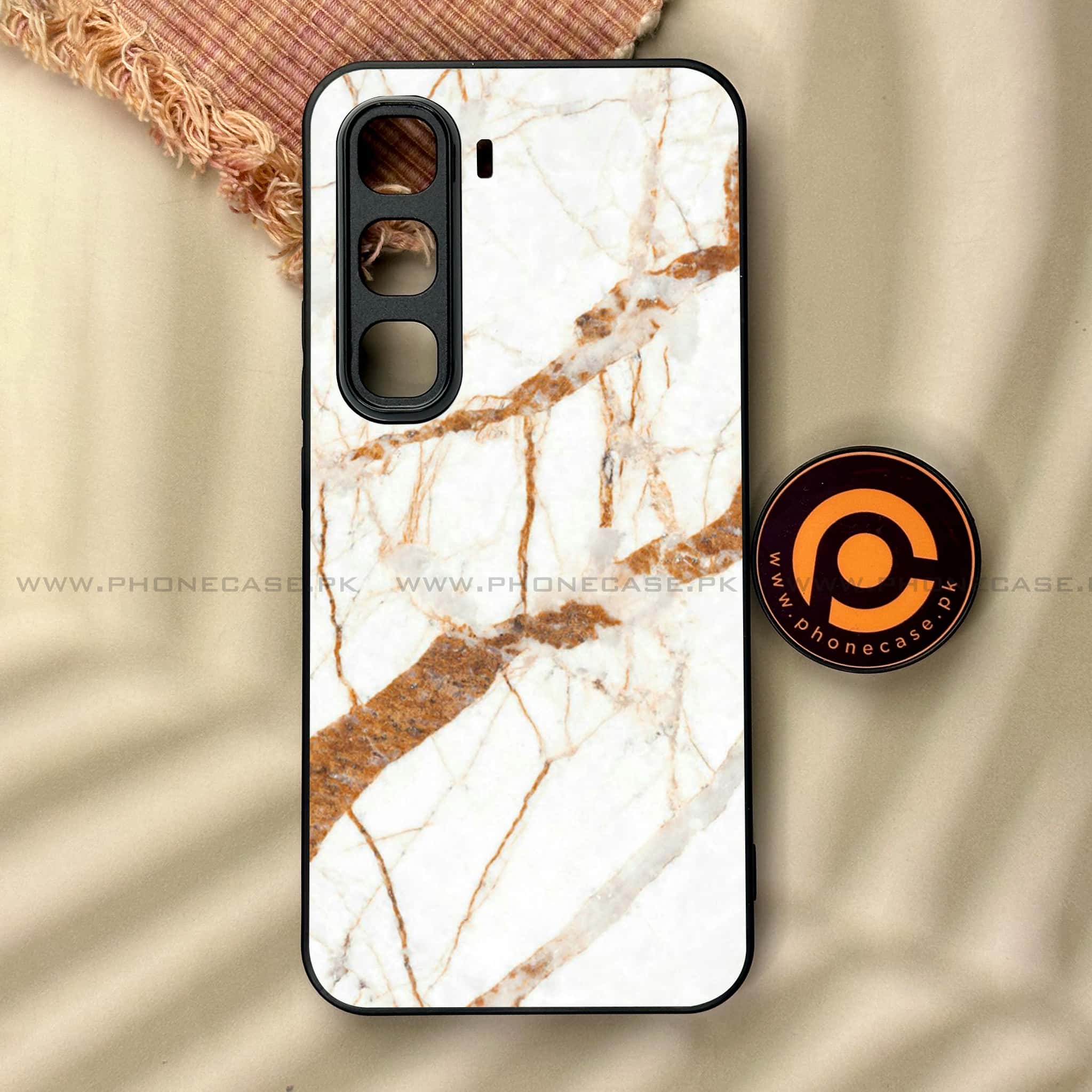 Infinix Hot 60 Pro - White Marble series - Premium Metal Printed soft Bumper shock Proof Case