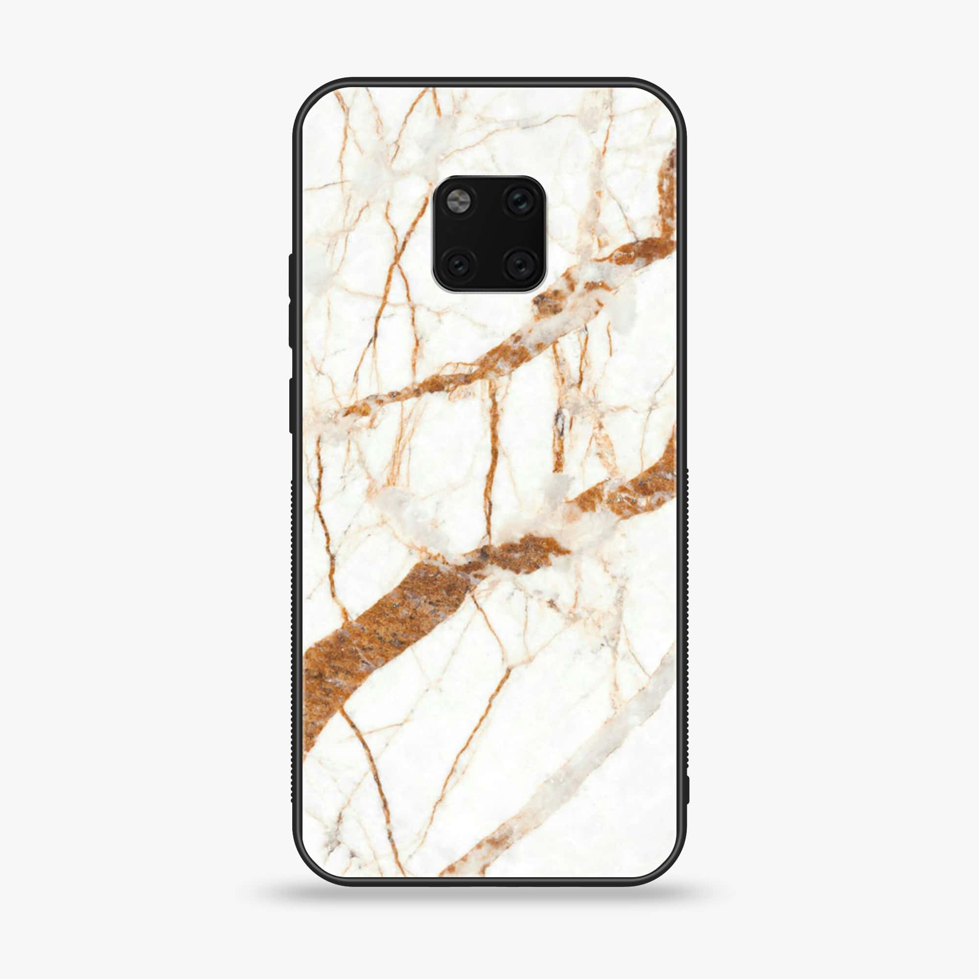 Huawei Mate 20 Pro - White Marble Series - Premium Printed Glass soft Bumper shock Proof Case