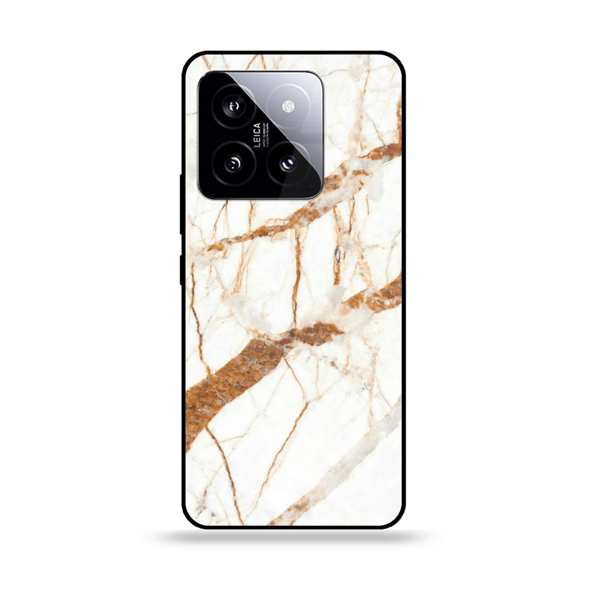 Xiaomi 14 - White Marble series - Premium Printed Glass soft Bumper shock Proof Case