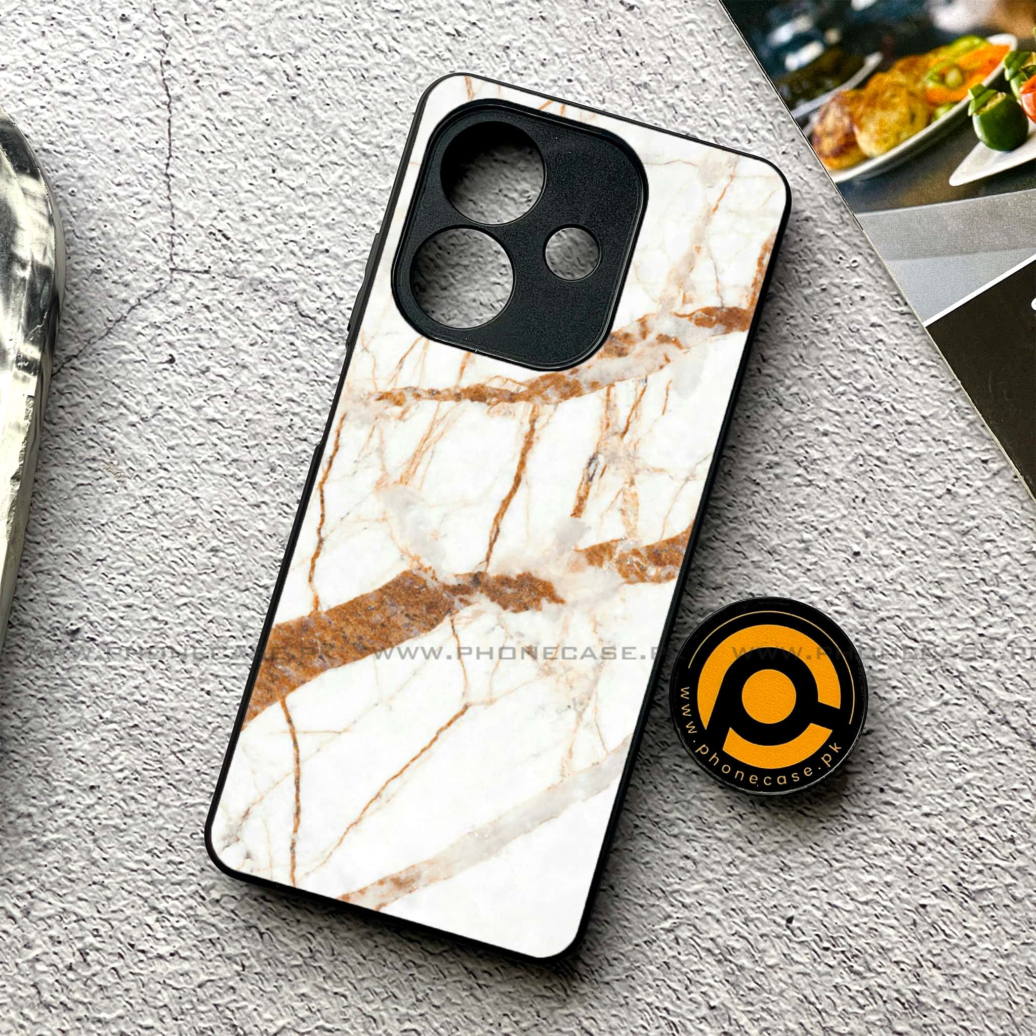 Oppo A5i - White Marble Series - Premium Metal Printed soft Bumper shock Proof Case