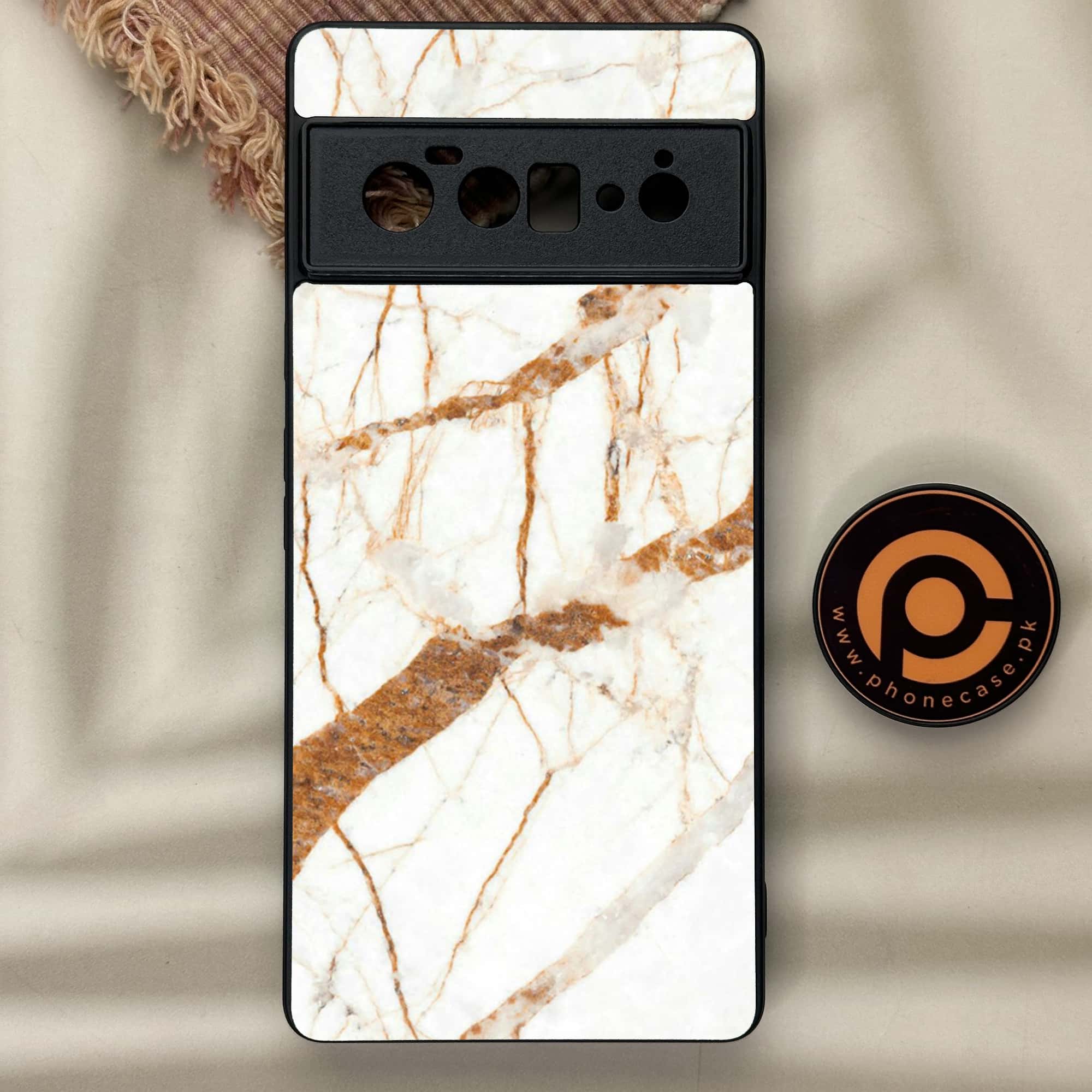 Google Pixel 6 Pro- White Marble Series - Premium Metal Printed soft Bumper Shock Proof Case