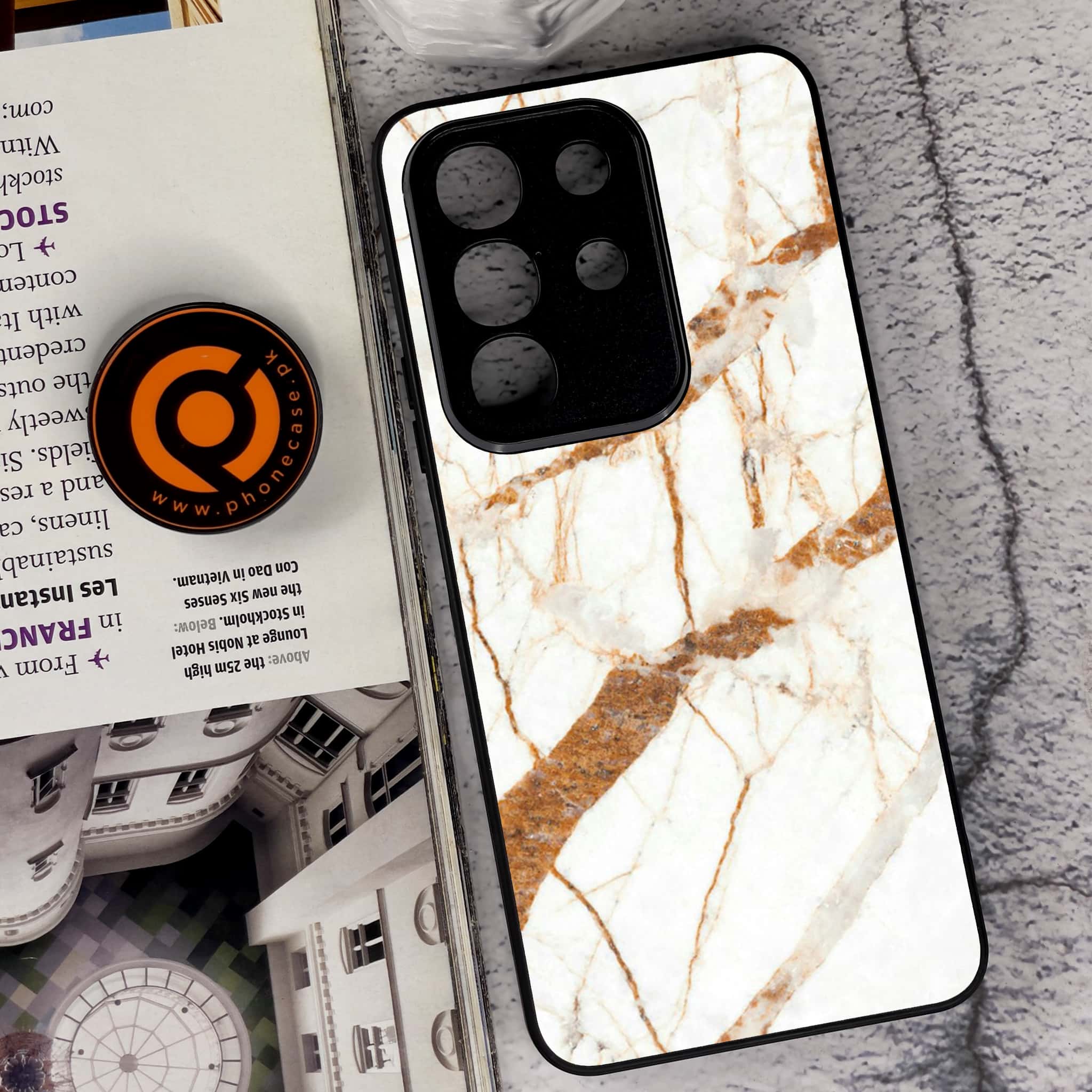 Vivo Y29 4G - White Marble Series - Premium Metal Printed soft Bumper Shock Proof Case