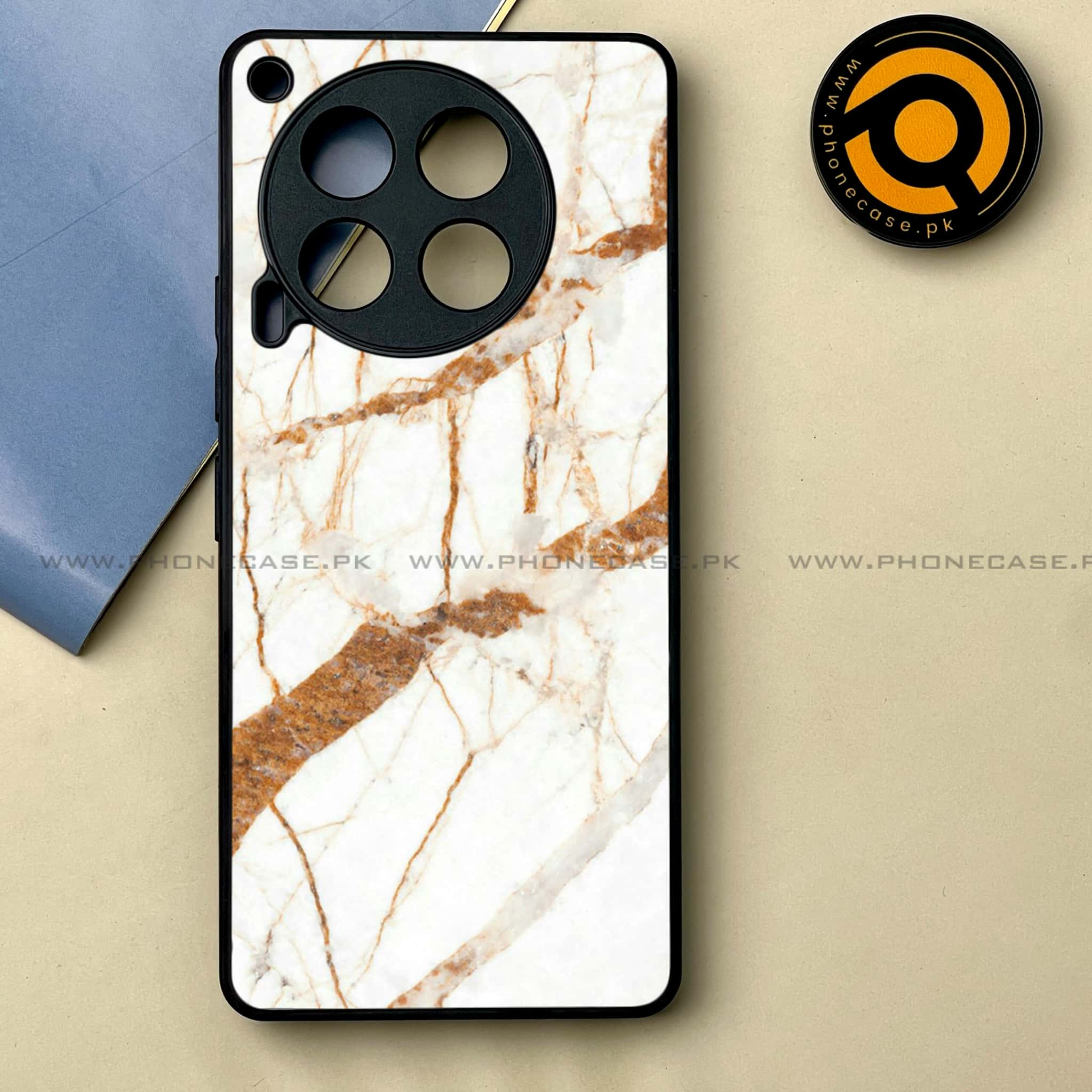 Tecno Camon 30 - White Marble series -  Premium Printed Metal soft Bumper shock Proof Case