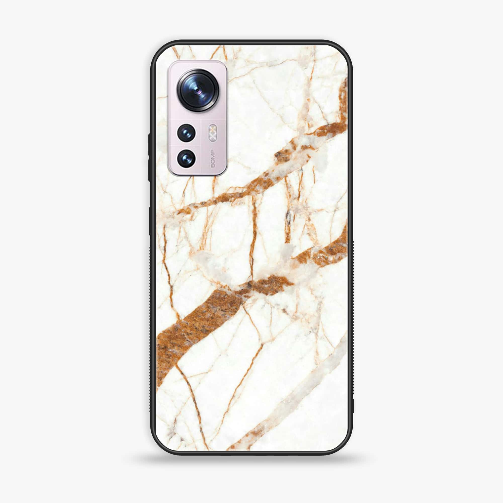 Xiaomi 12X White Marble Series  Premium Printed Glass soft Bumper shock Proof Case