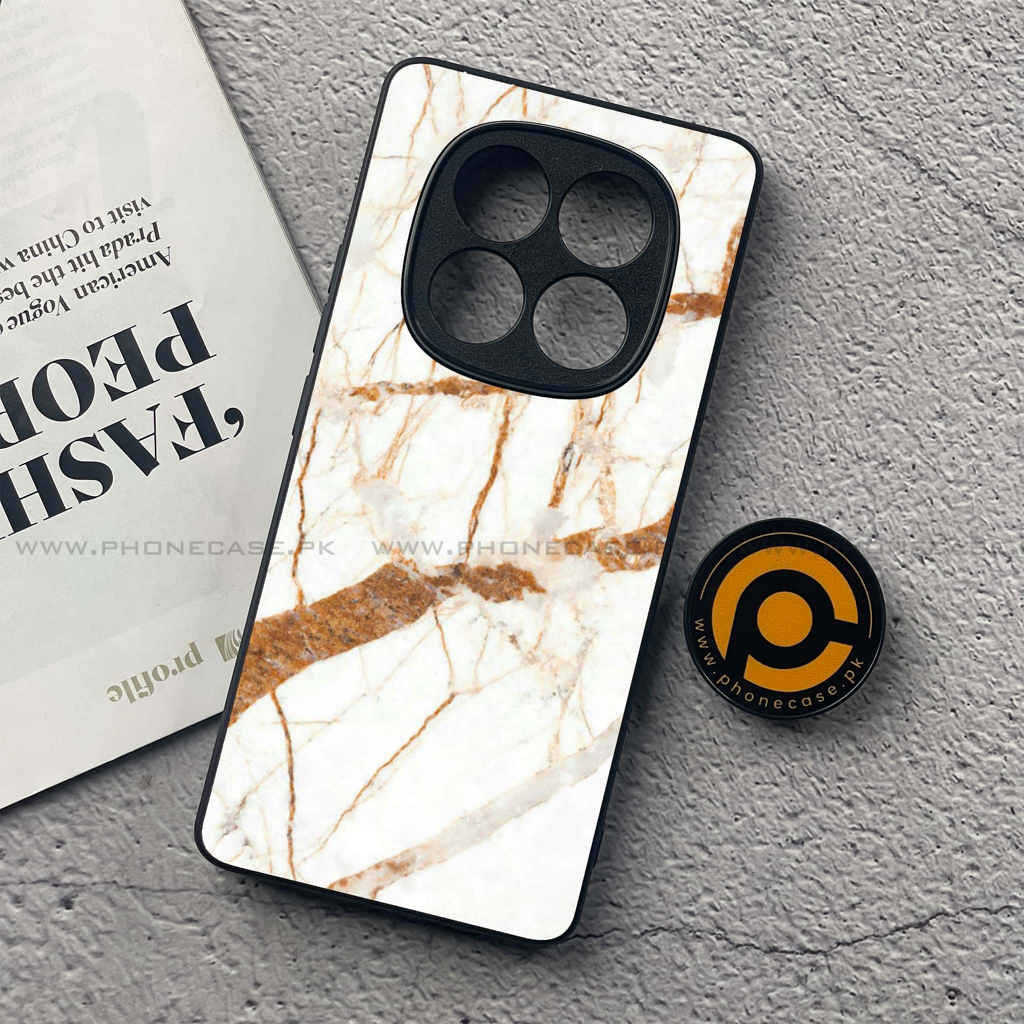 Redmi Note 14 Pro Plus 5G - White Marble Series - Premium Printed Glass soft Bumper shock Proof Case