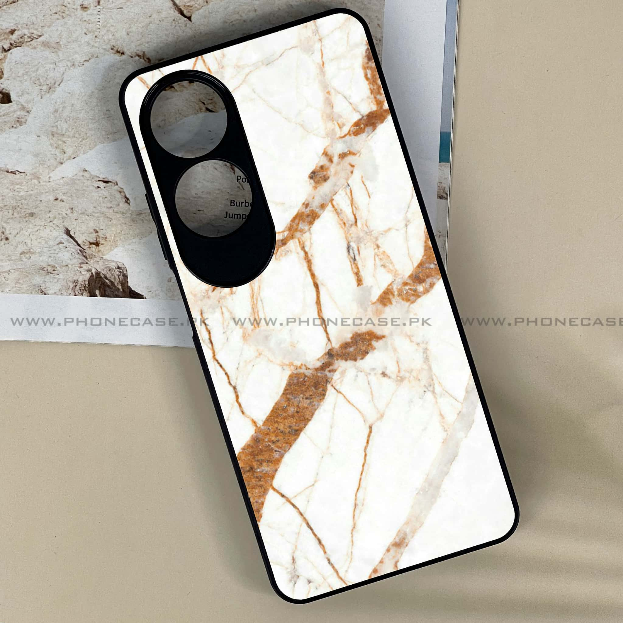 Oppo A60 - White Marble series - Premium Printed Metal soft Bumper shock Proof Case