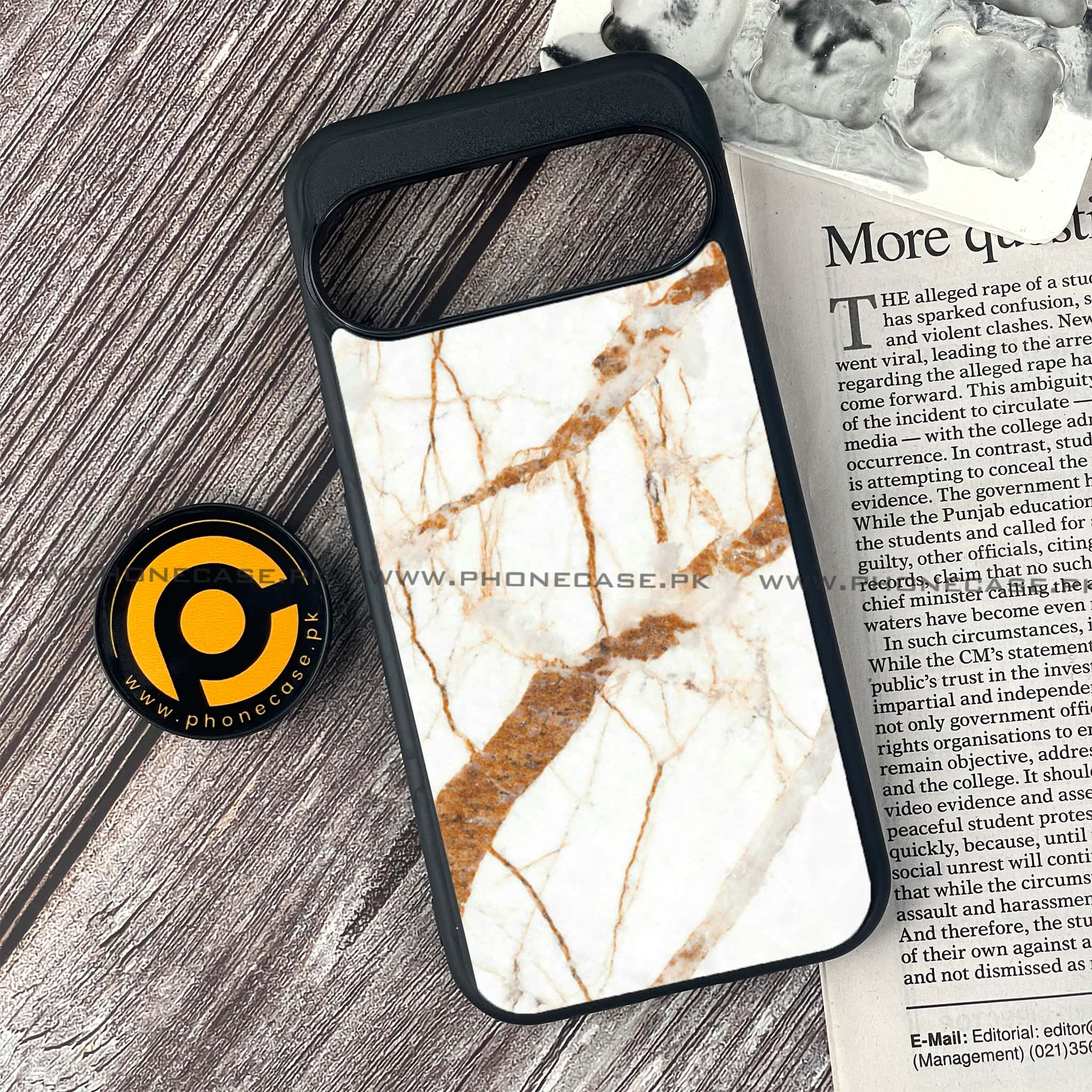 Google Pixel 9 - White Marble series - Premium Printed Glass soft Bumper shock Proof Case