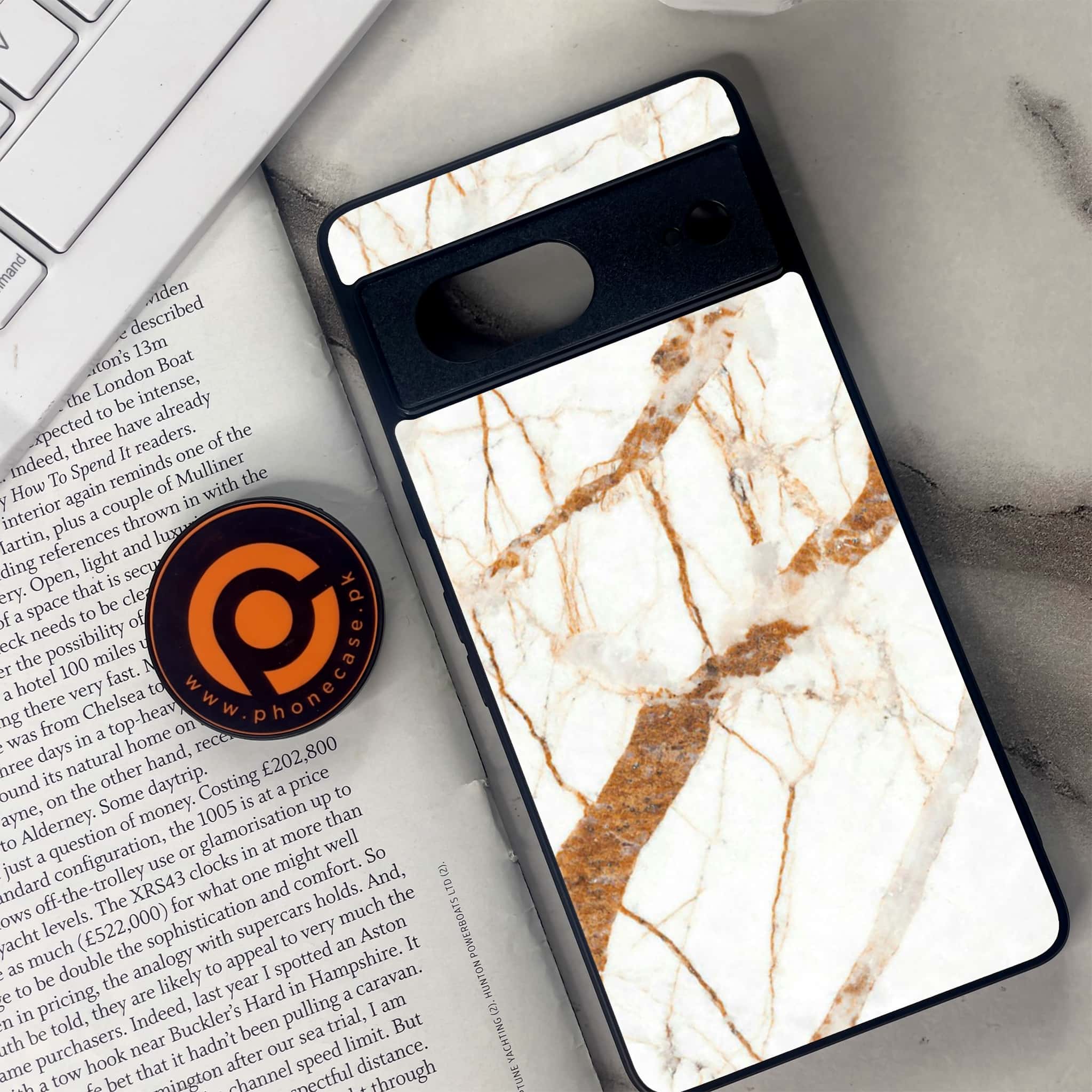 Google Pixel 7 - White Marble Series - Premium Metal Printed soft Bumper Shock Proof Case