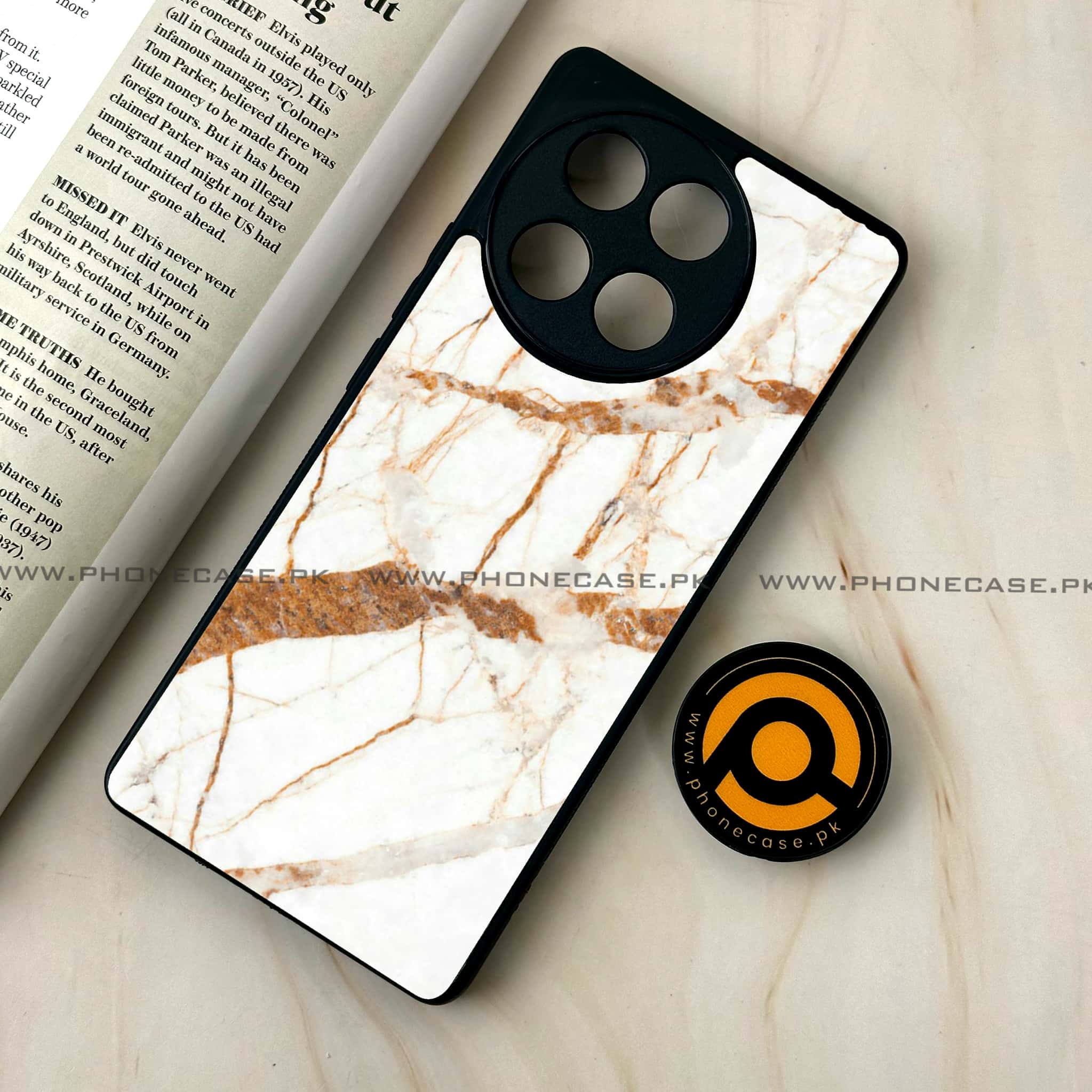 Tecno Camon 30s - White Marble series - Premium Metal Printed soft Bumper shock Proof Case