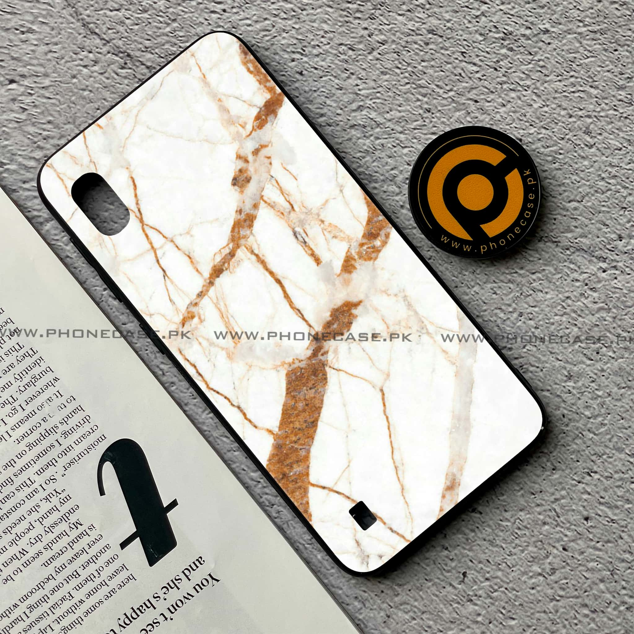 Samsung Galaxy A10 - White Marble Series - Premium Printed Glass soft Bumper shock Proof Case