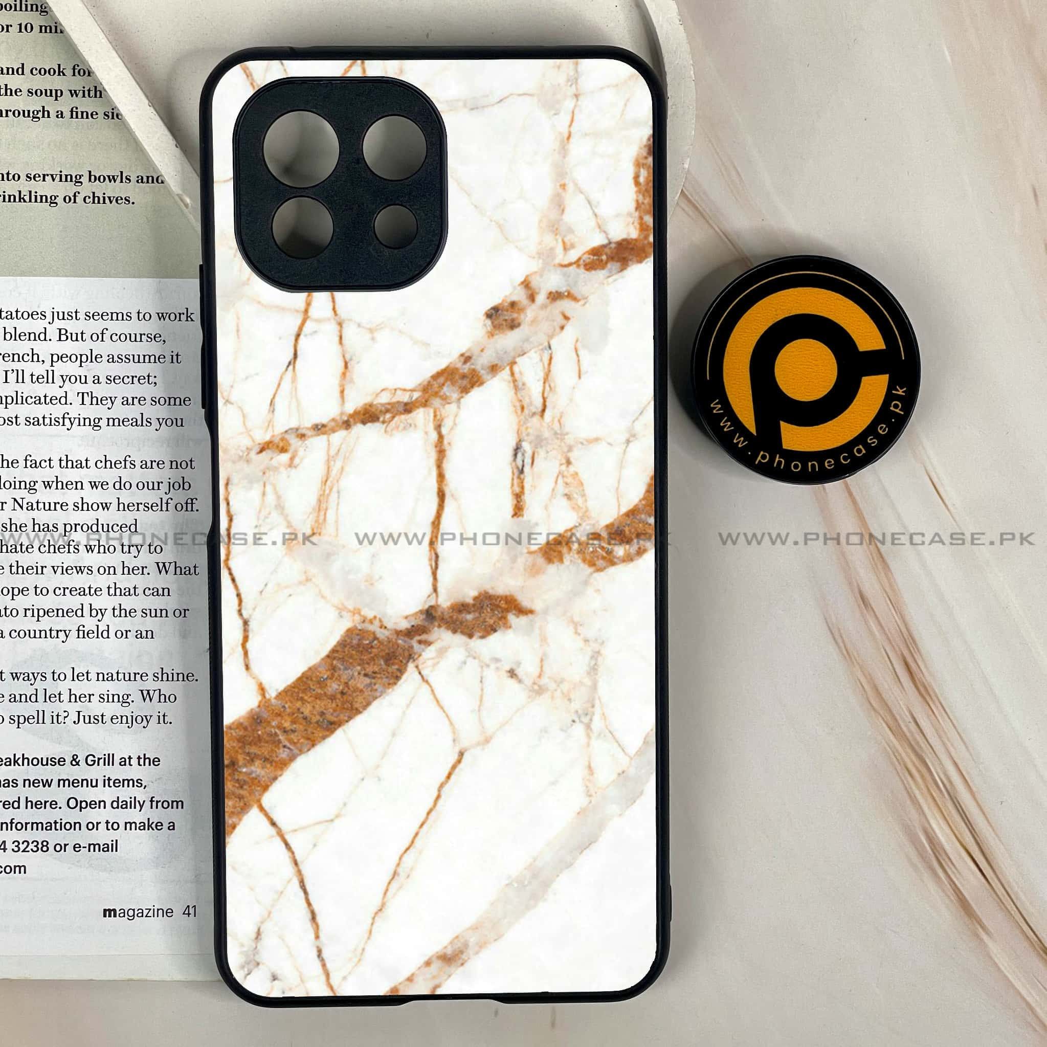 Mi 11 Lite - White Marble Series - Premium Printed Glass soft Bumper shock Proof Case