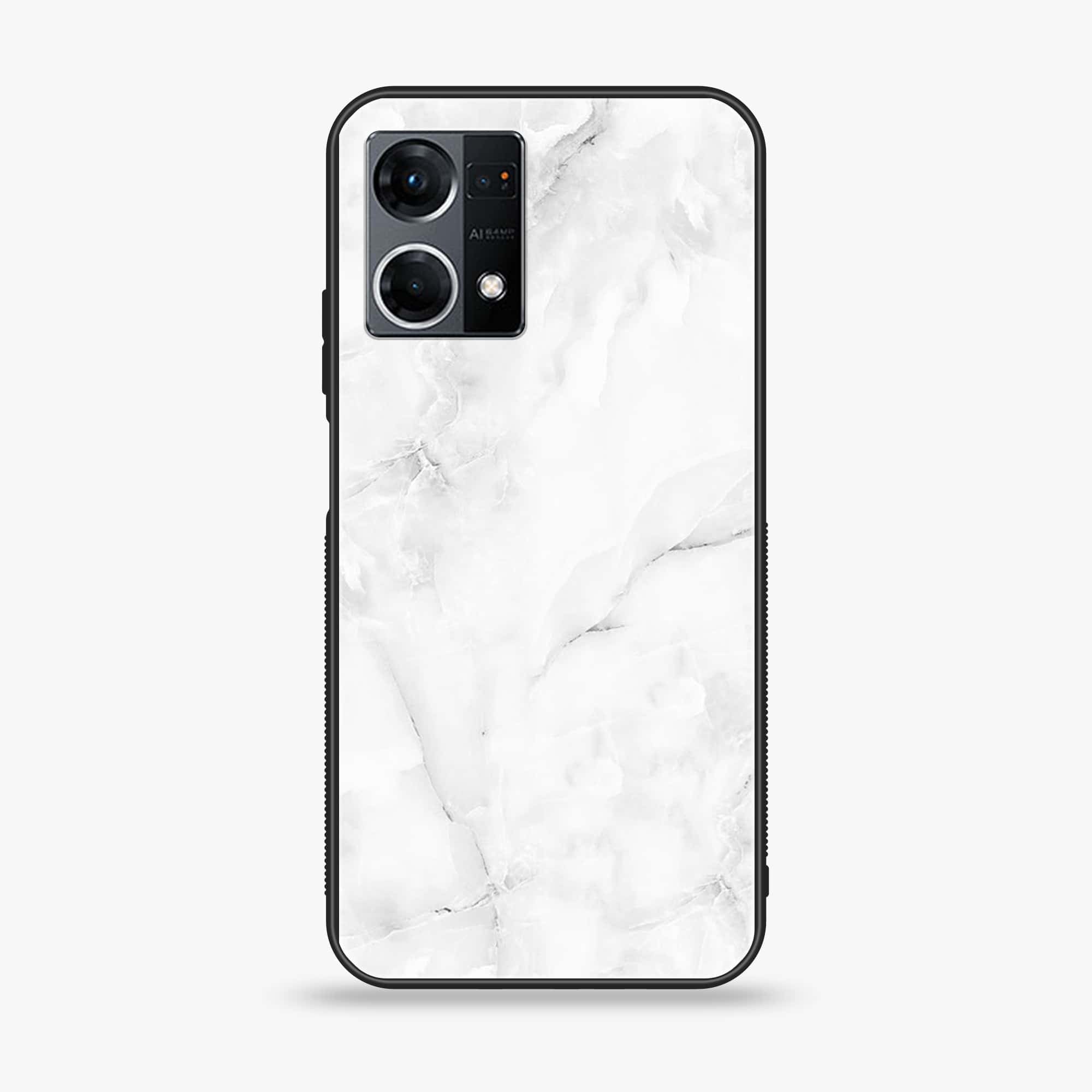 Oppo Reno 7 - White Marble series - Premium Printed Glass soft Bumper shock Proof Case