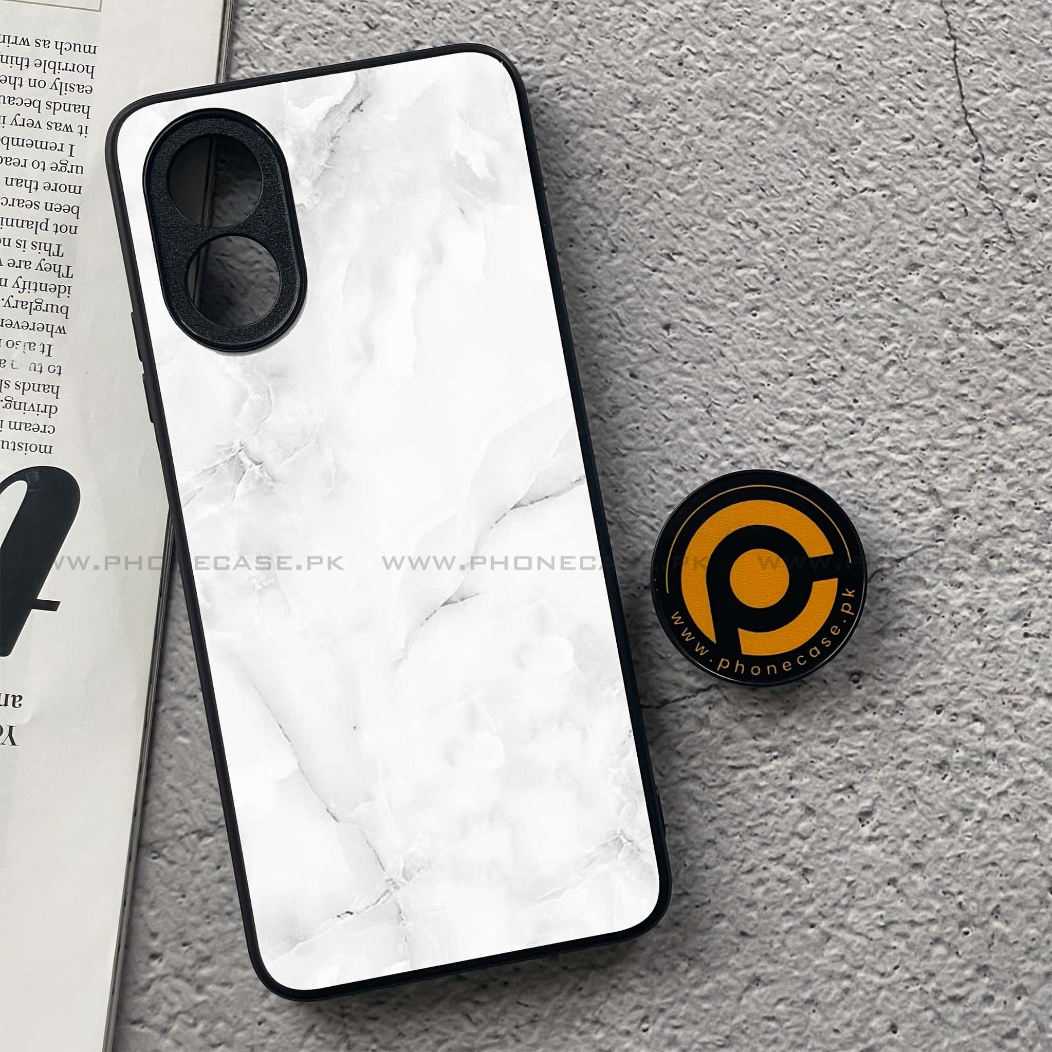 Oppo A18 4G - White Marble series - Premium Printed Glass soft Bumper shock Proof Case