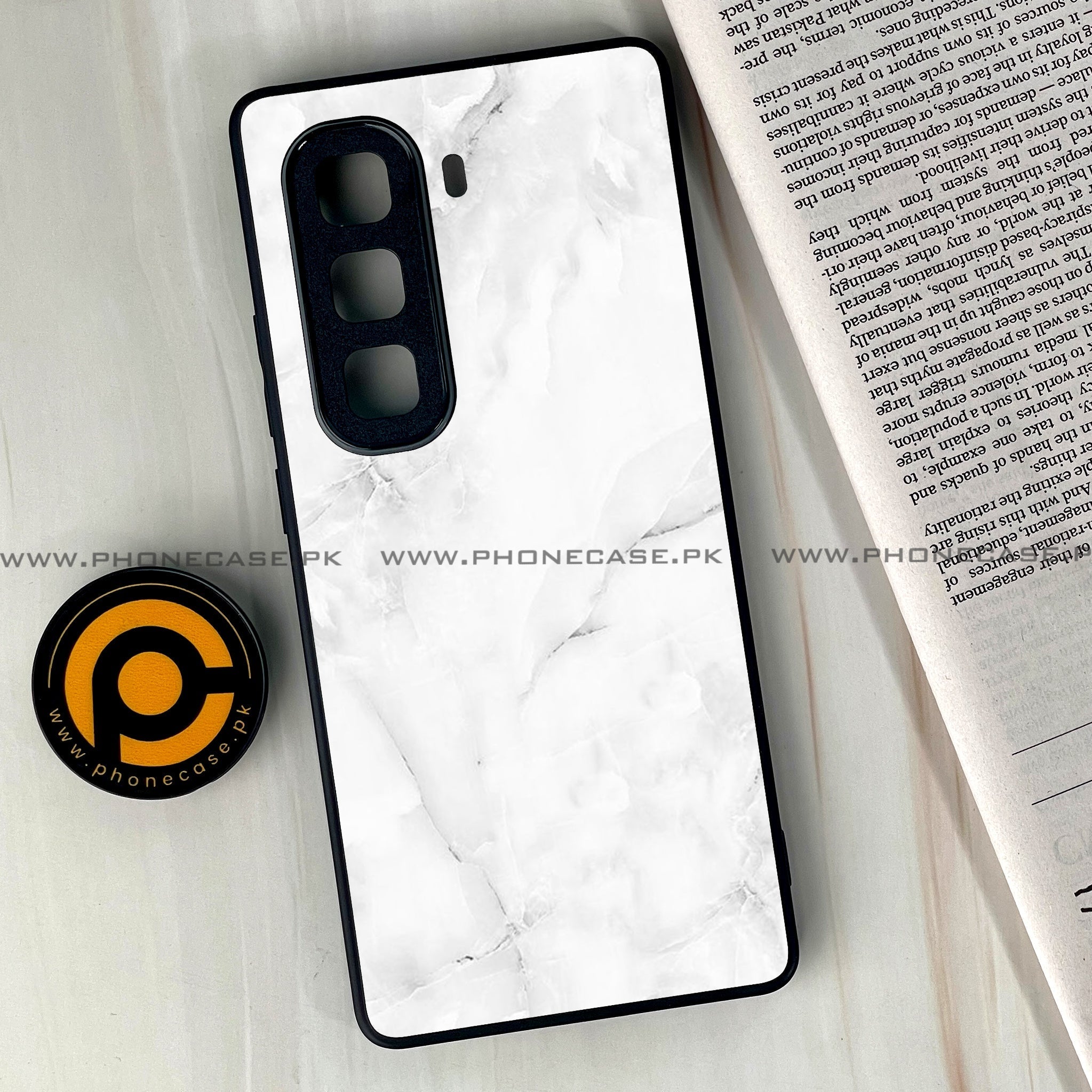 Infinix Hot 60  - White Marble series - Premium Metal Printed soft Bumper shock Proof Case