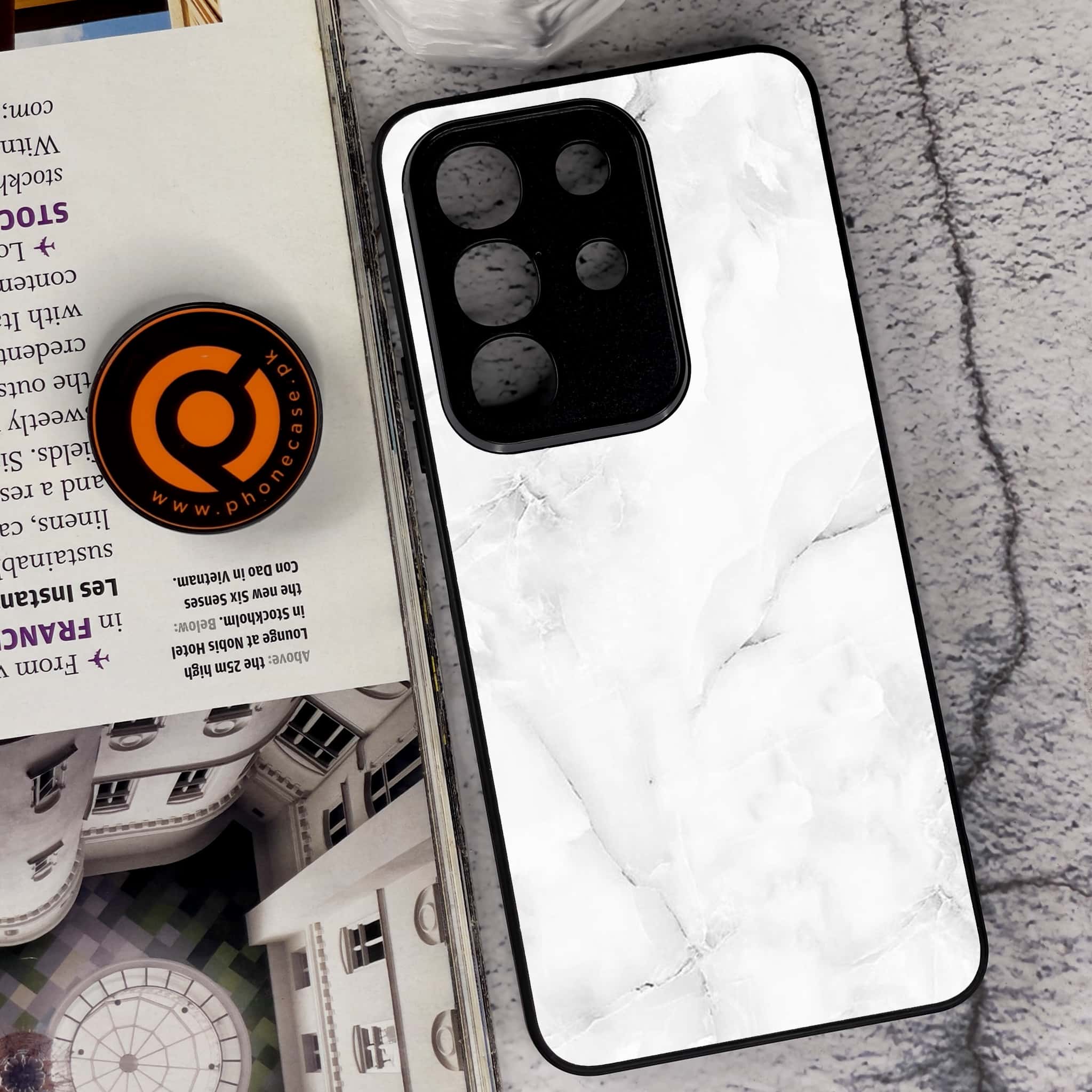 Vivo Y29 4G - White Marble Series - Premium Metal Printed soft Bumper Shock Proof Case