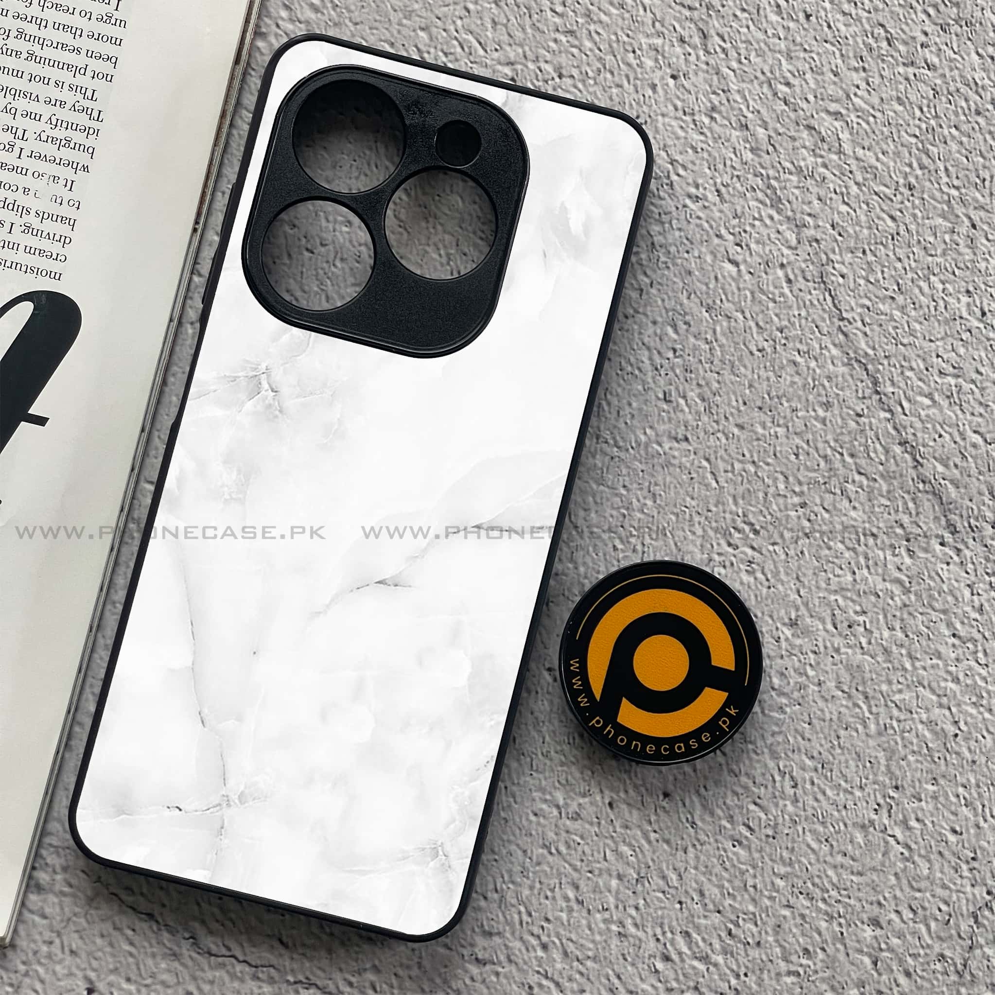 Tecno Spark 20C - White Marble Series - Premium Printed Glass soft Bumper shock Proof Case