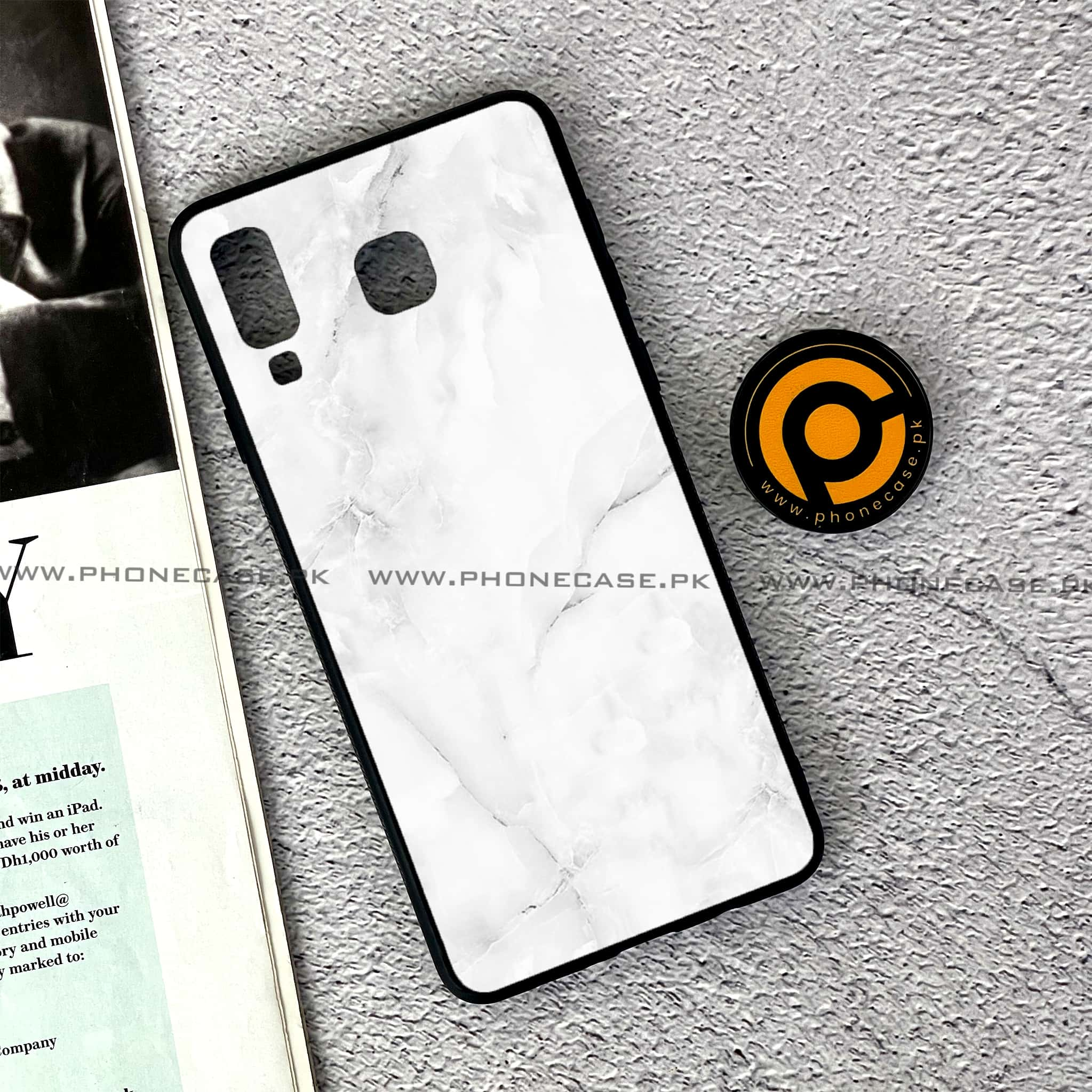 Samsung Galaxy A8 Star(A9 Star) - White Marble series - Premium Printed Glass soft Bumper shock Proof Case