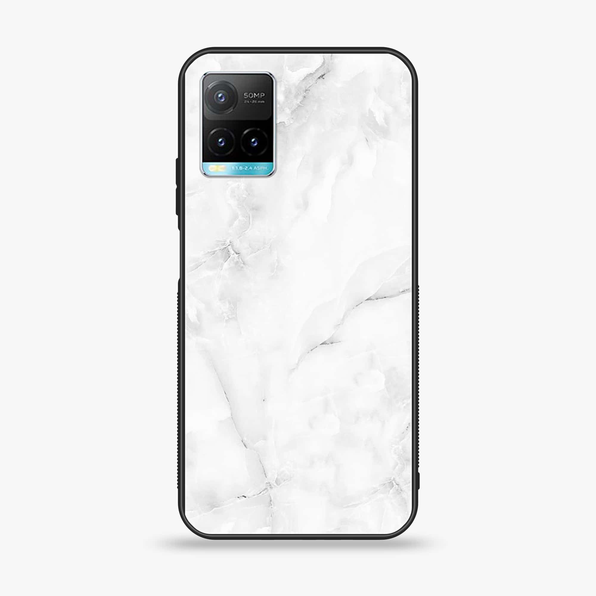 Vivo Y33T White Marble Series  Premium Printed Glass soft Bumper shock Proof Case